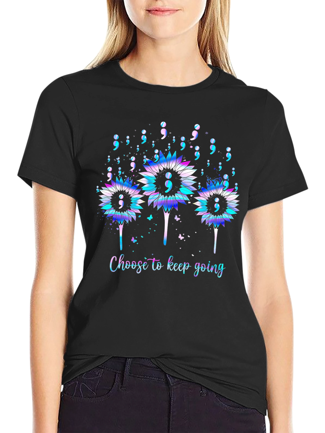 Semicolon Sunflower Tee - Choose to Keep Going