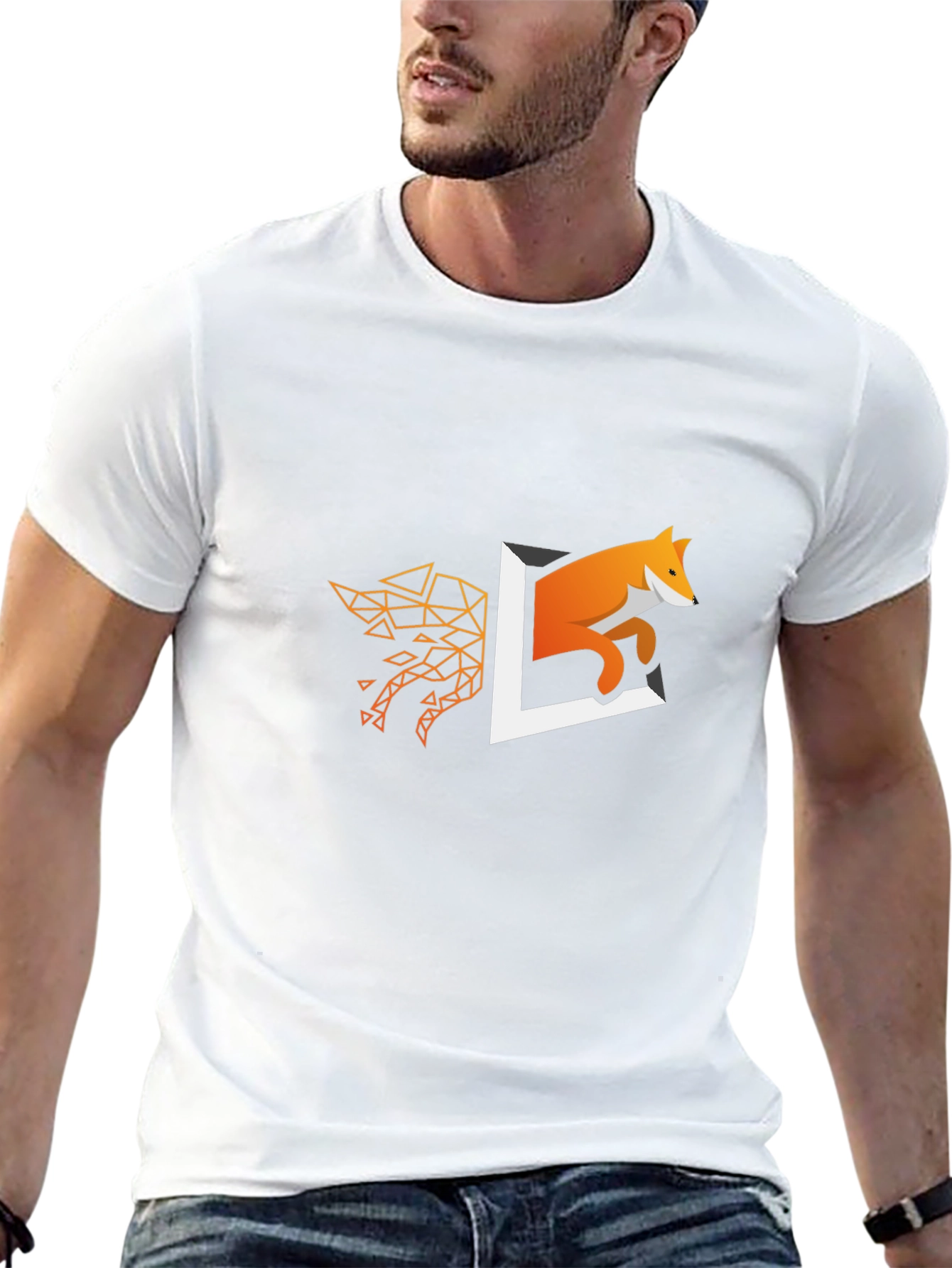 Geometric Fox Design Black T-Shirt