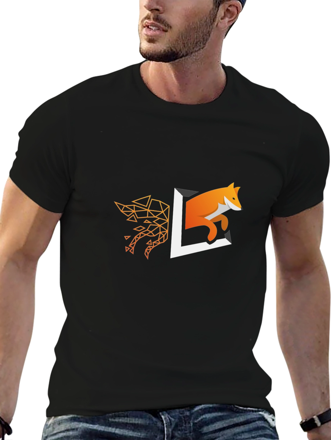 Geometric Fox Design Black T-Shirt