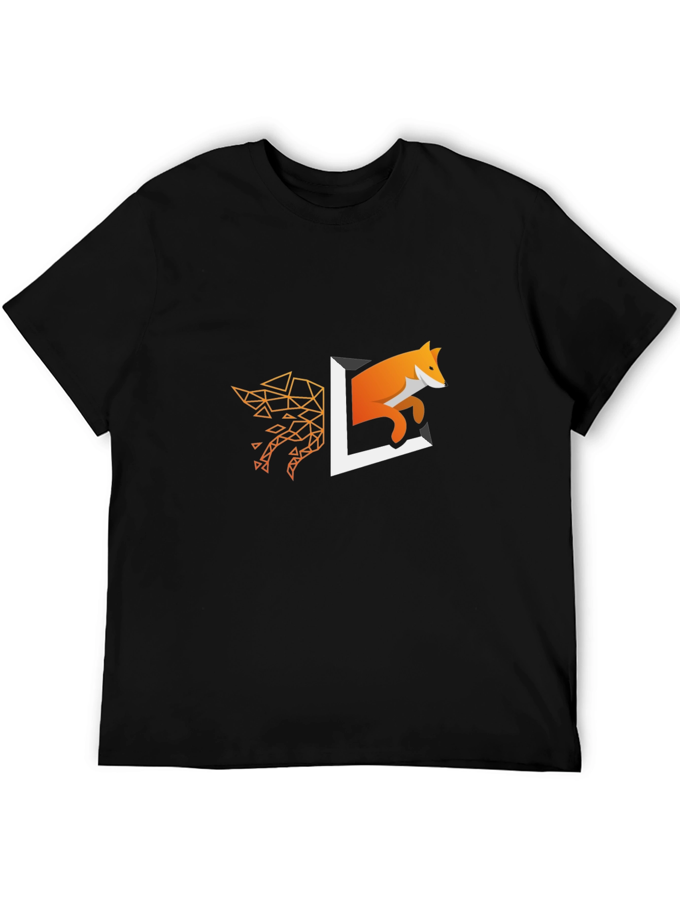 Geometric Fox Design Black T-Shirt