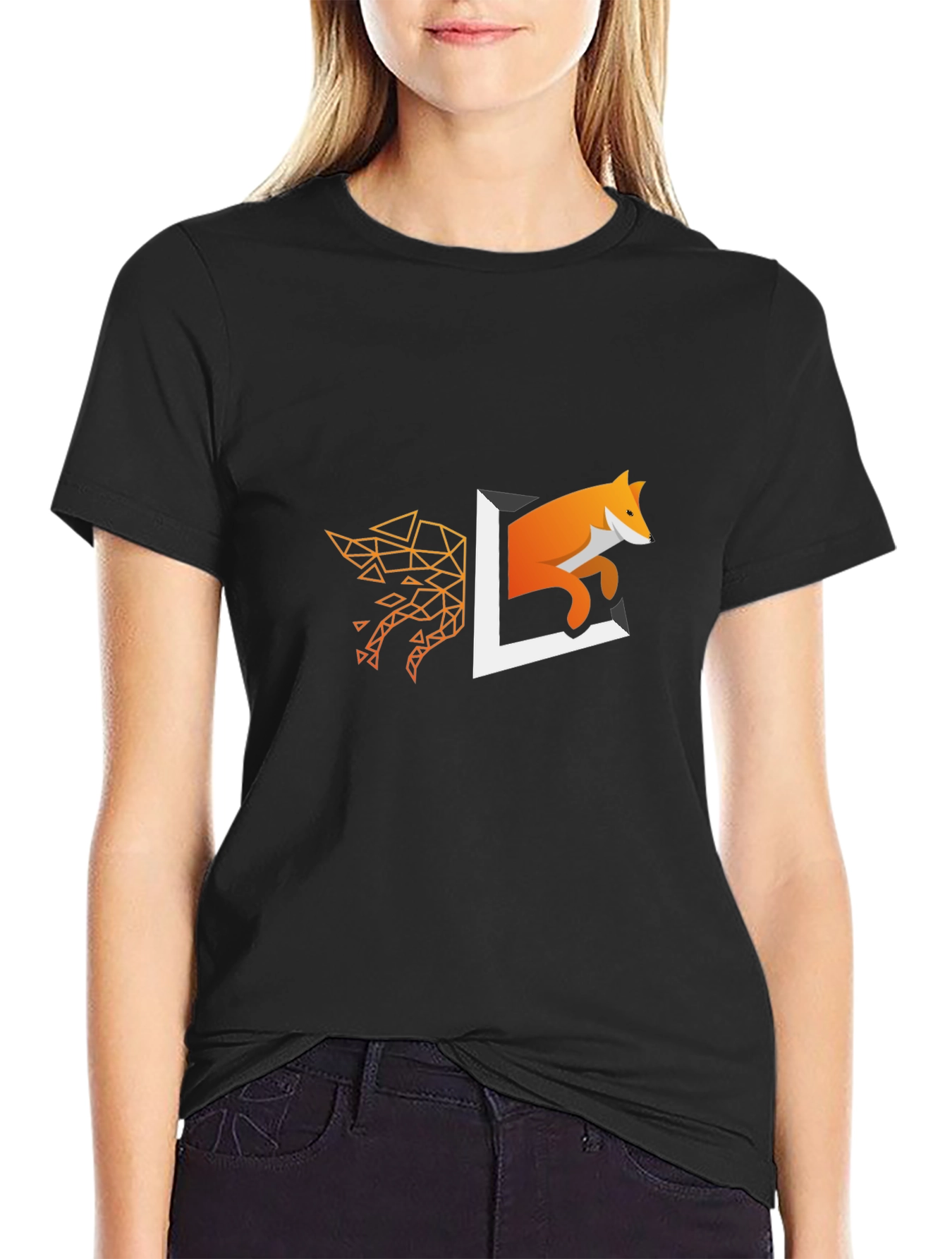 Geometric Fox Design Black T-Shirt