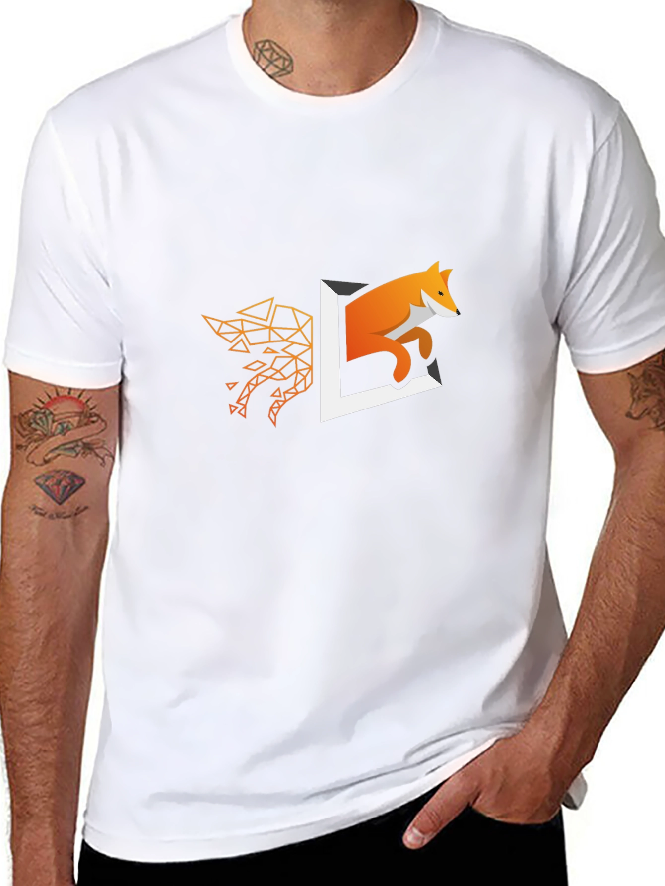 Geometric Fox Design Black T-Shirt