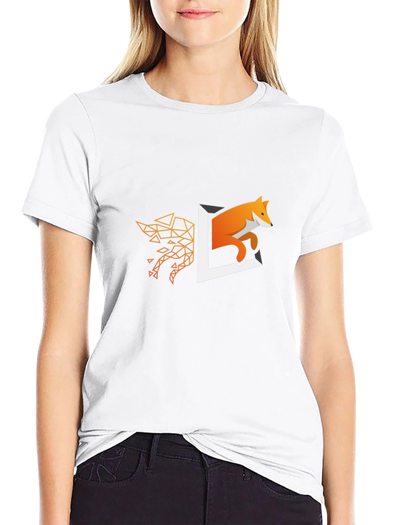 Geometric Fox Design Black T-Shirt