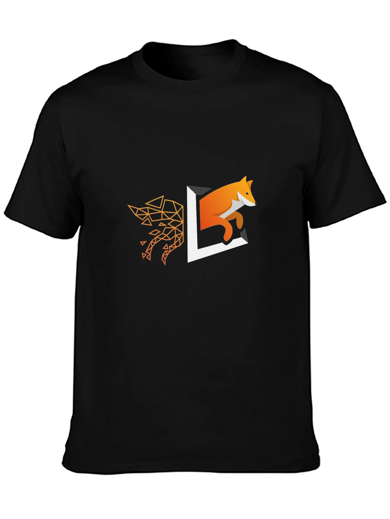 Geometric Fox Design Black T-Shirt