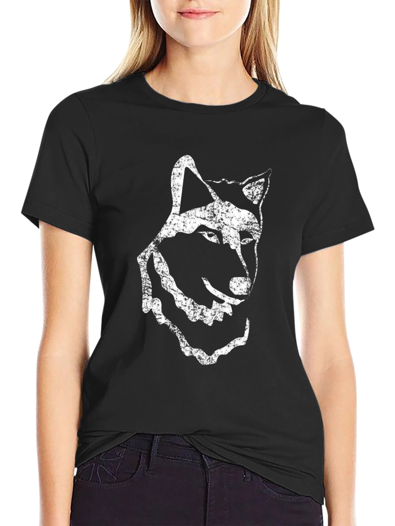 Distressed Wolf Graphic T-Shirt - Black