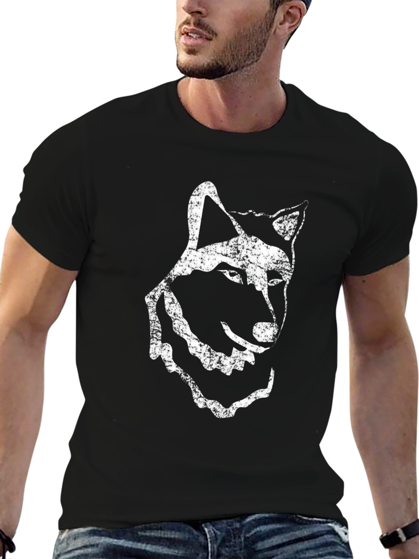 Distressed Wolf Graphic T-Shirt - Black