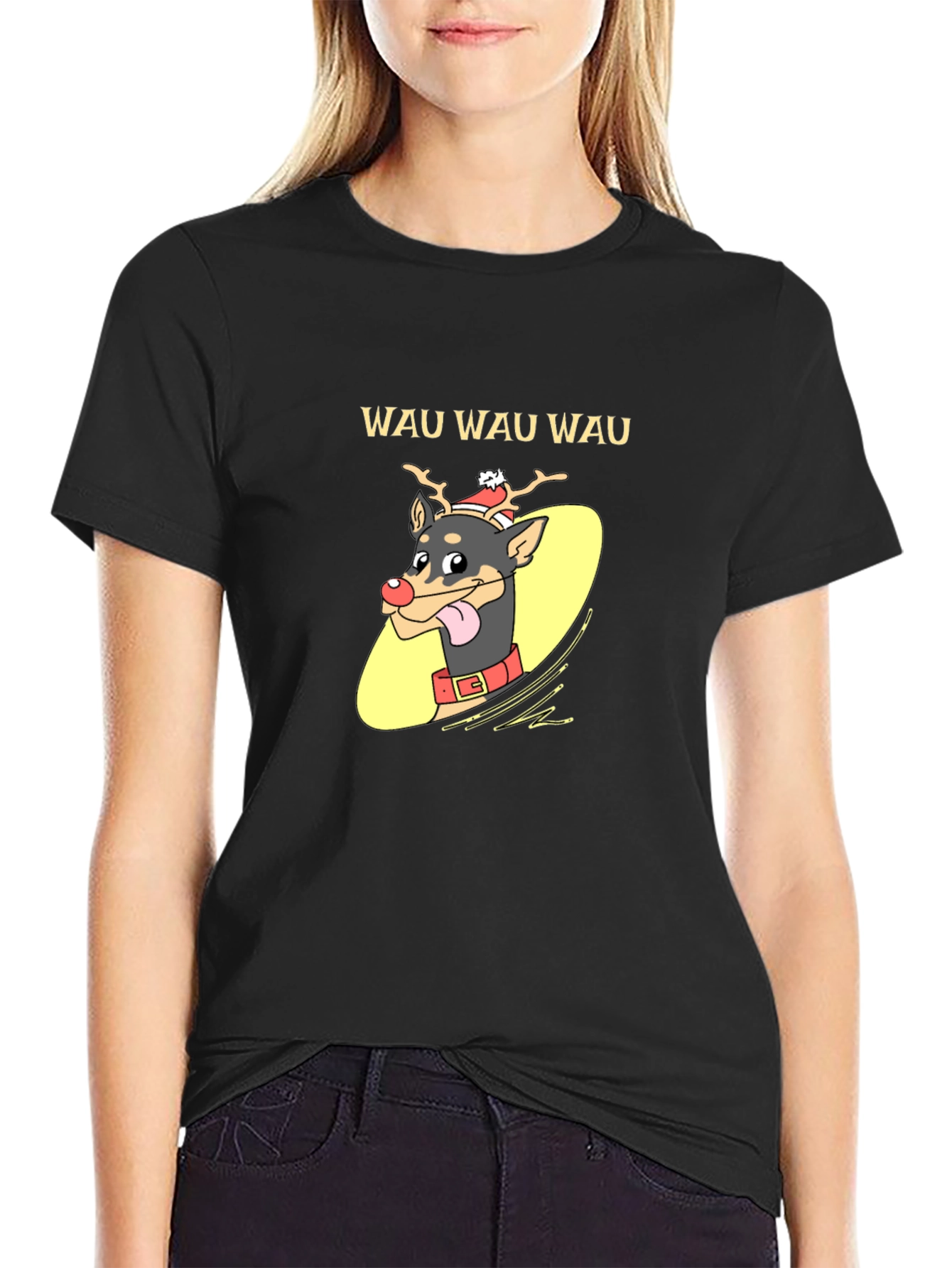 Festive Dog Graphic Tee - Holiday Humor Shirt