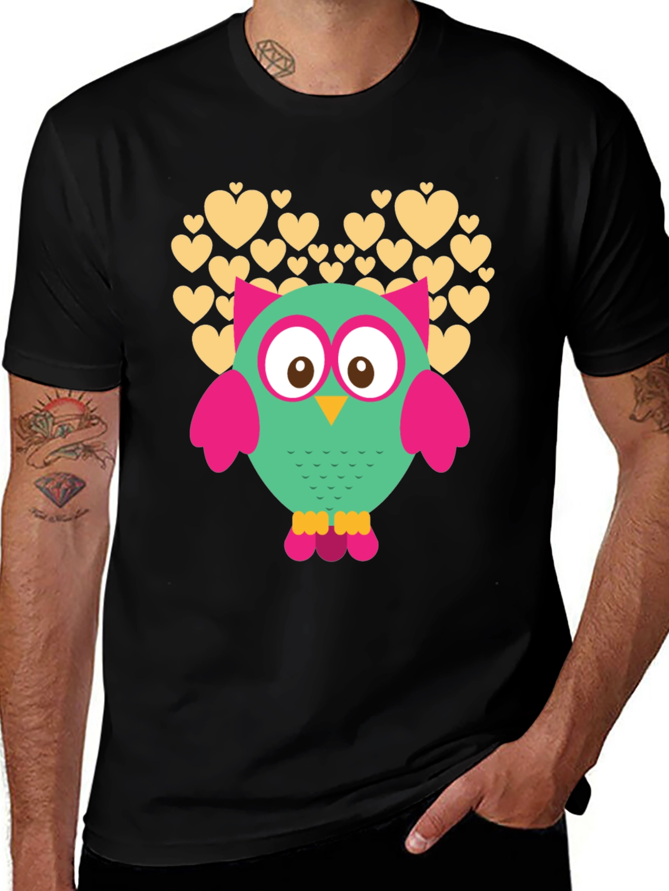 Owl Heart Graphic Black T-Shirt