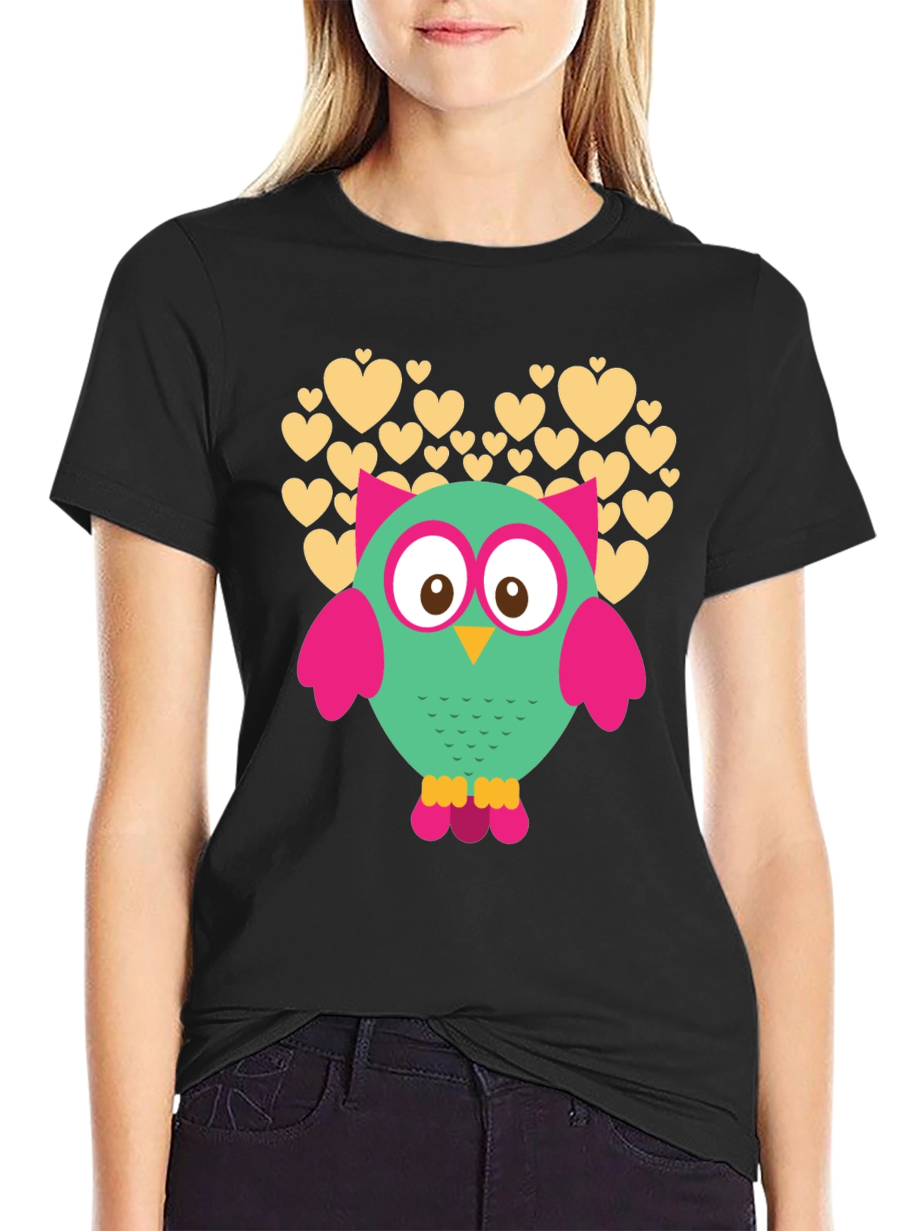 Owl Heart Graphic Black T-Shirt