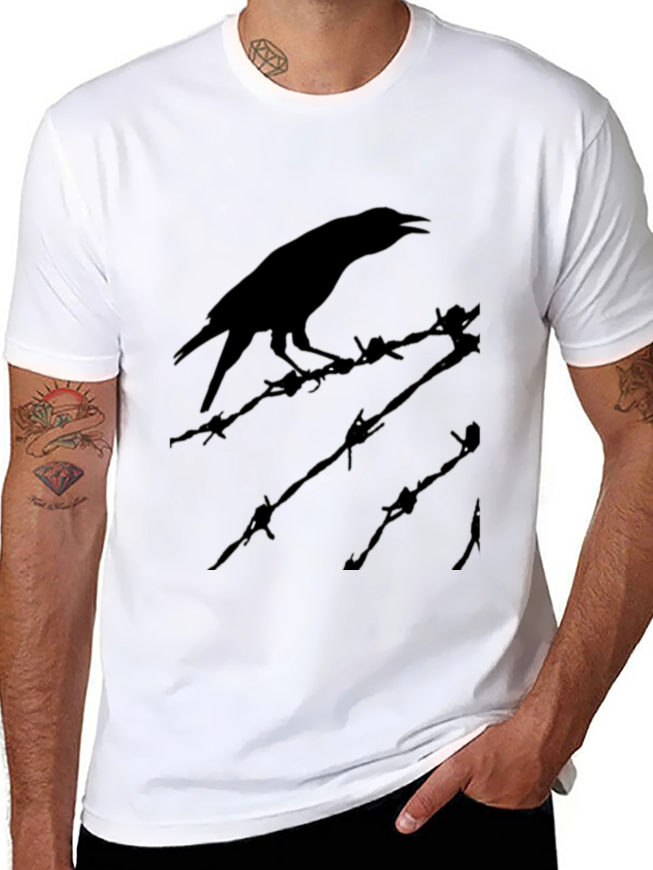 Raven on Barbed Wire T-Shirt - Edgy Graphic Tee