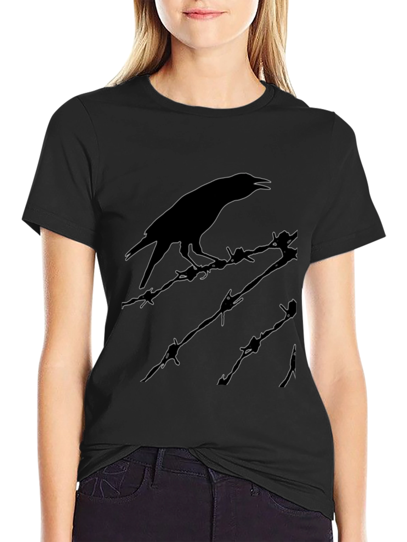 Raven on Barbed Wire T-Shirt - Edgy Graphic Tee