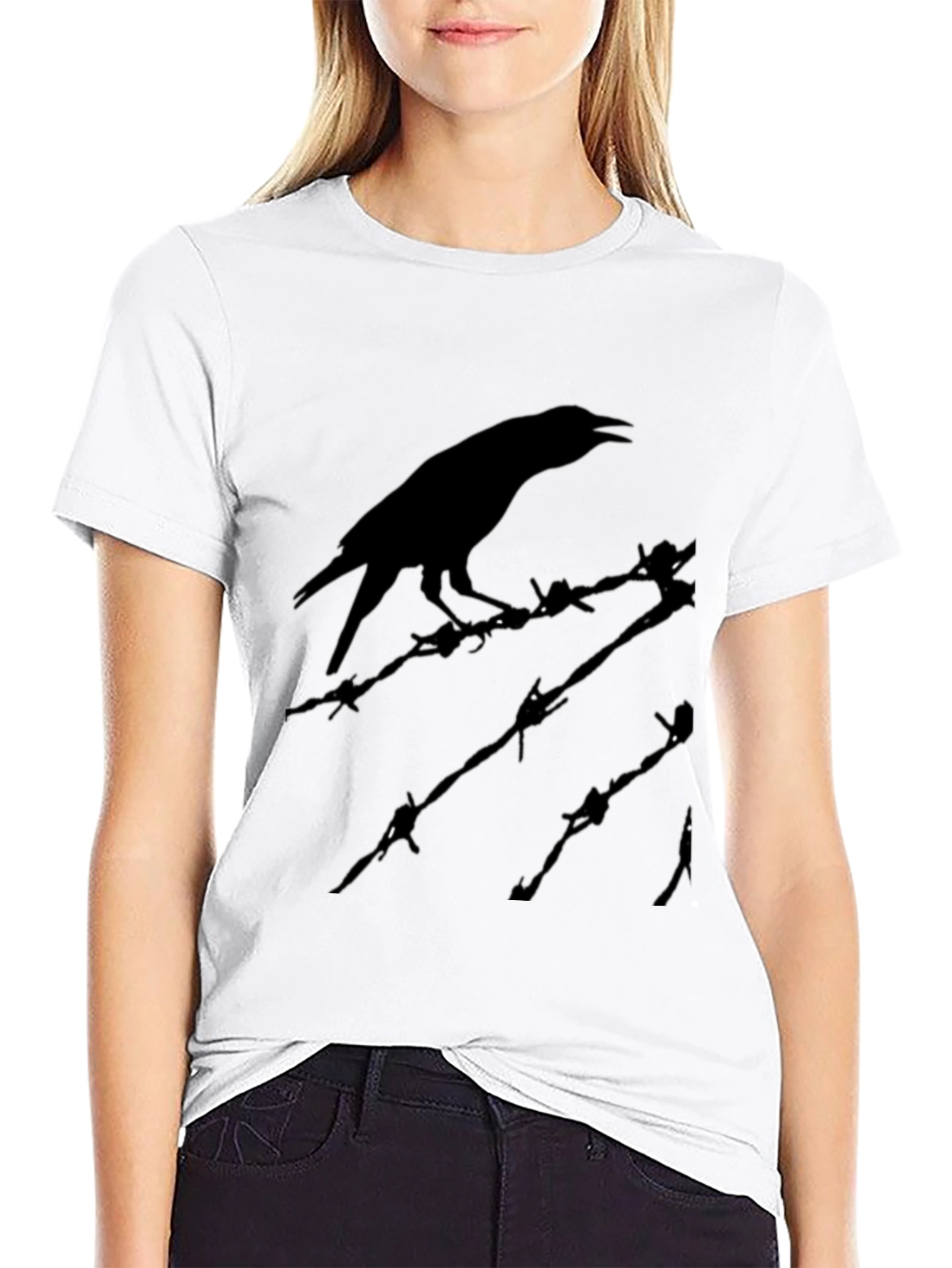 Raven on Barbed Wire T-Shirt - Edgy Graphic Tee