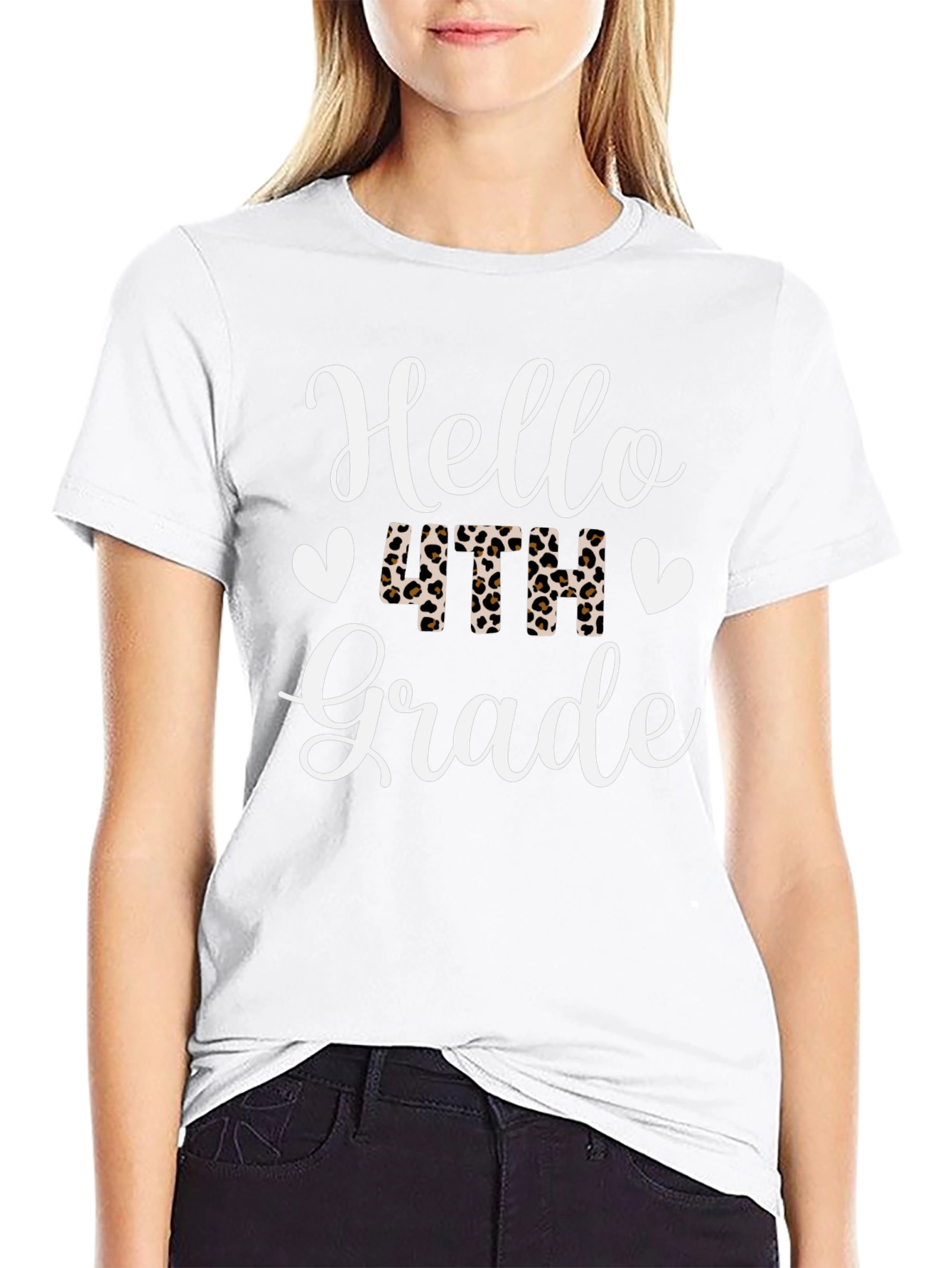 Hello 4th Grade Leopard Print Teacher Shirt