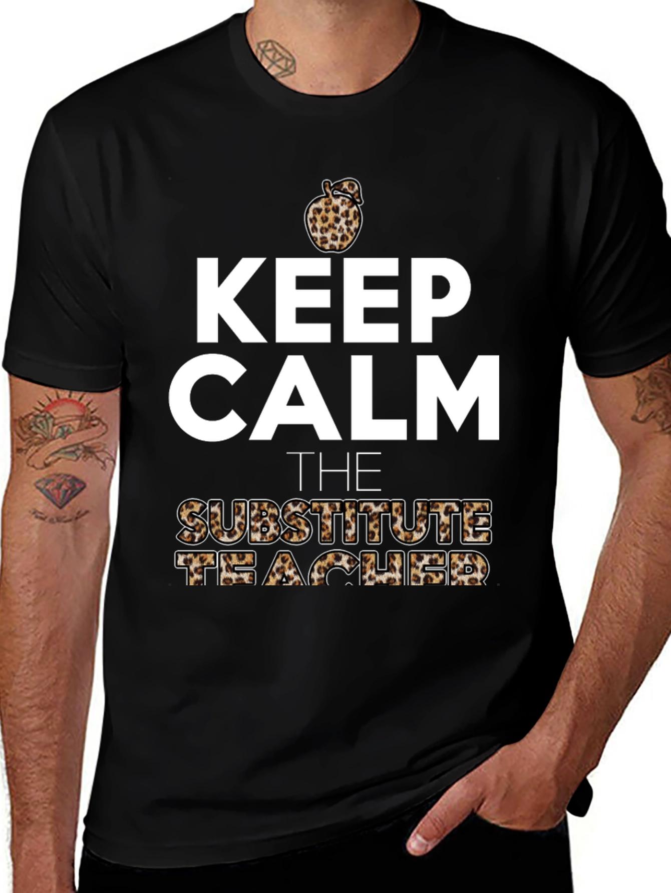 Keep Calm Substitute Teacher Leopard Apple T-Shirt