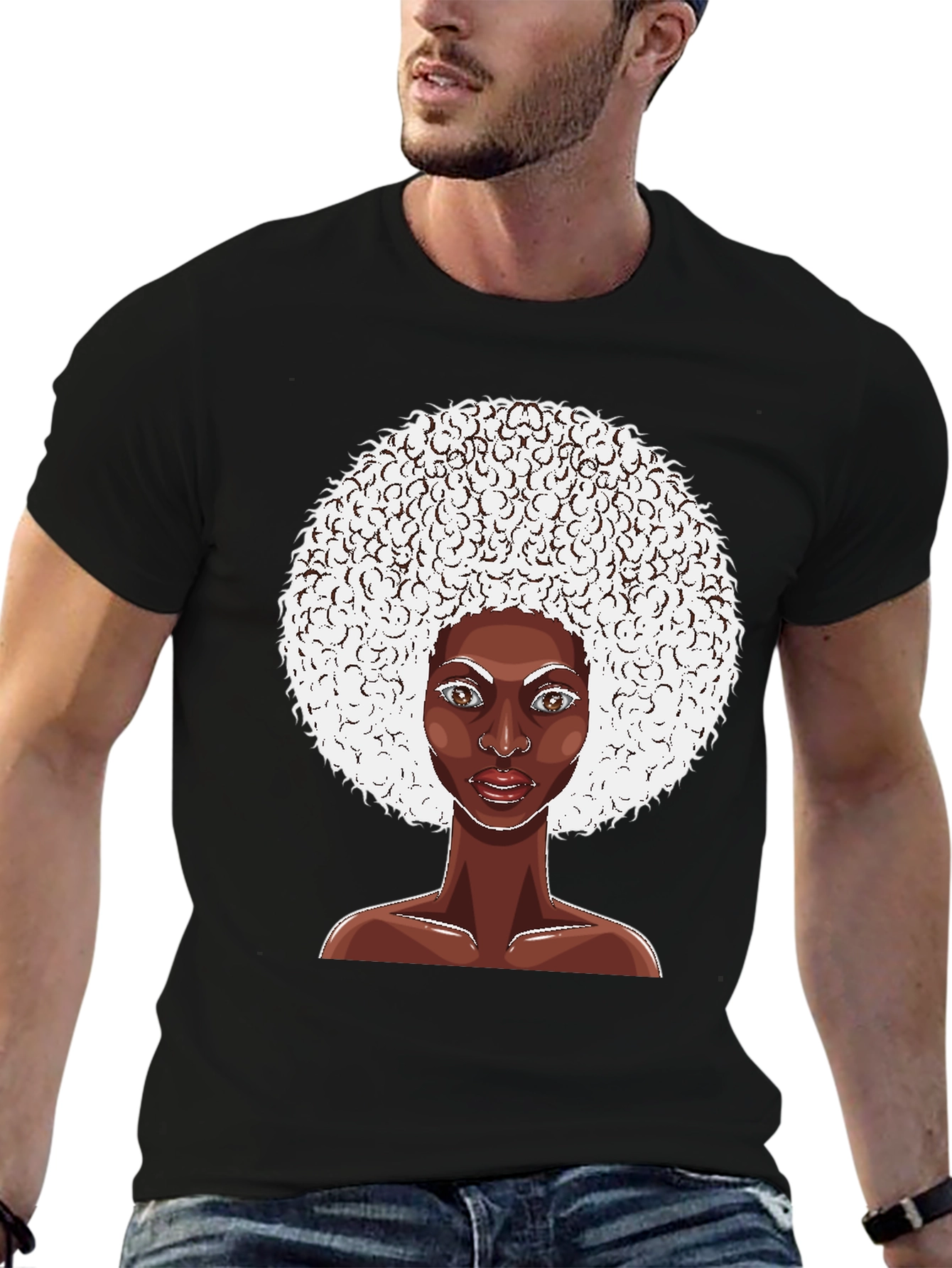 Afro Woman Graphic Tee - Black Cotton T-Shirt