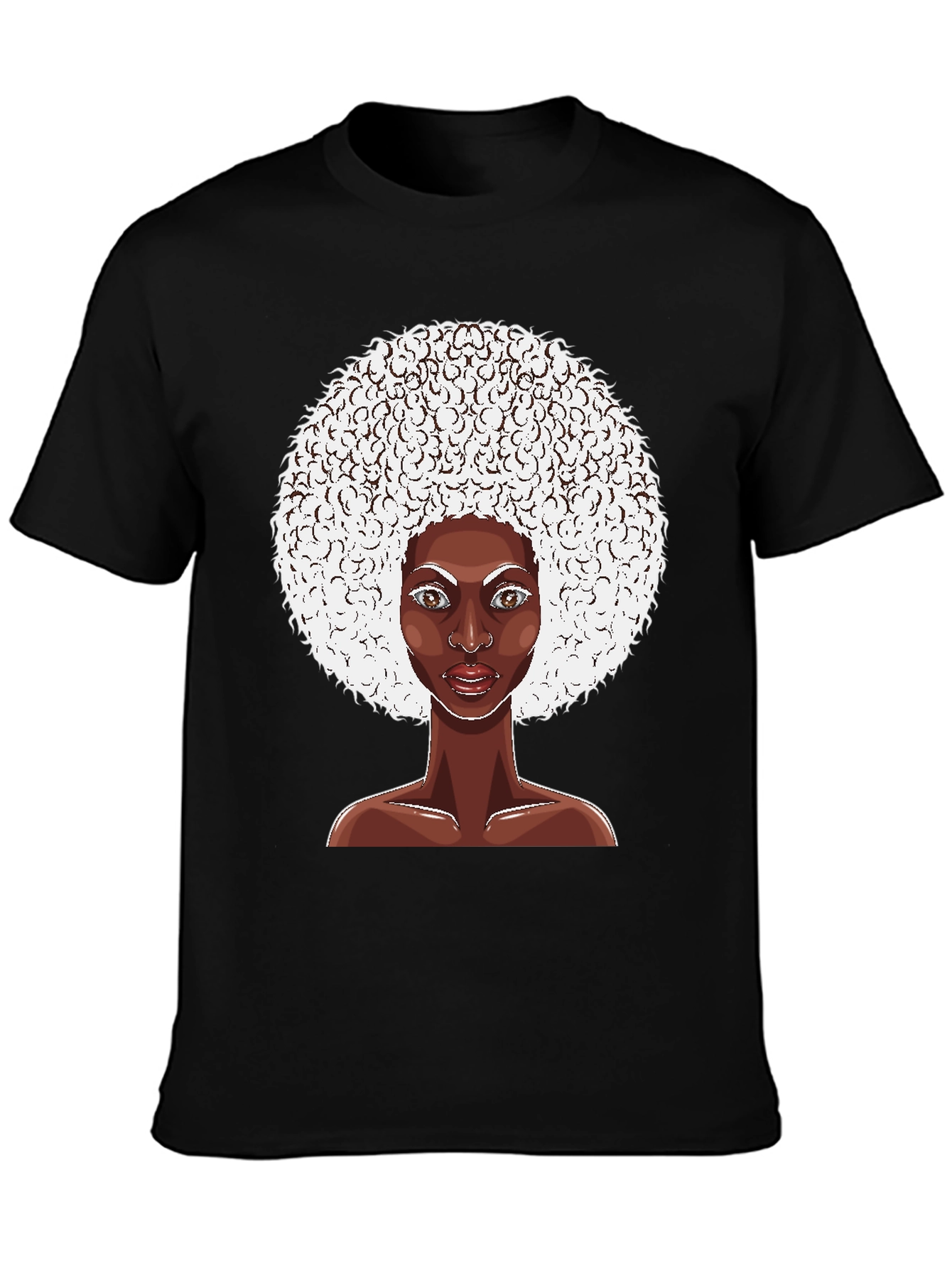 Afro Woman Graphic Tee - Black Cotton T-Shirt
