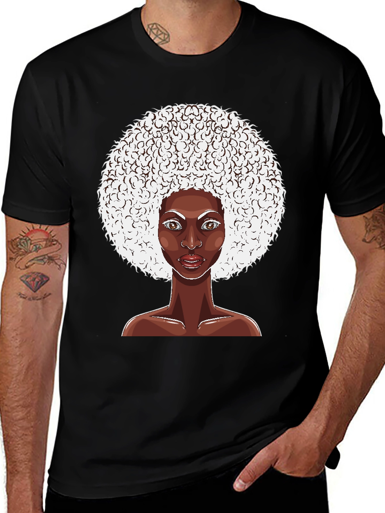 Afro Woman Graphic Tee - Black Cotton T-Shirt