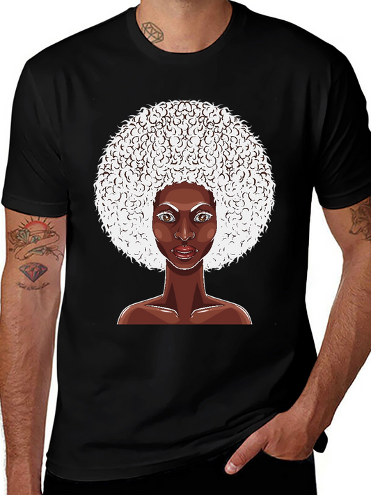 Afro Woman Graphic Tee - Black Cotton T-Shirt