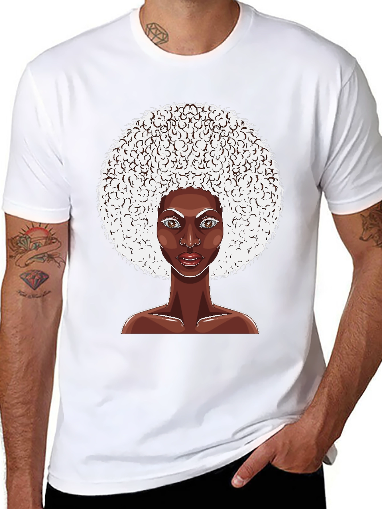 Afro Woman Graphic Tee - Black Cotton T-Shirt