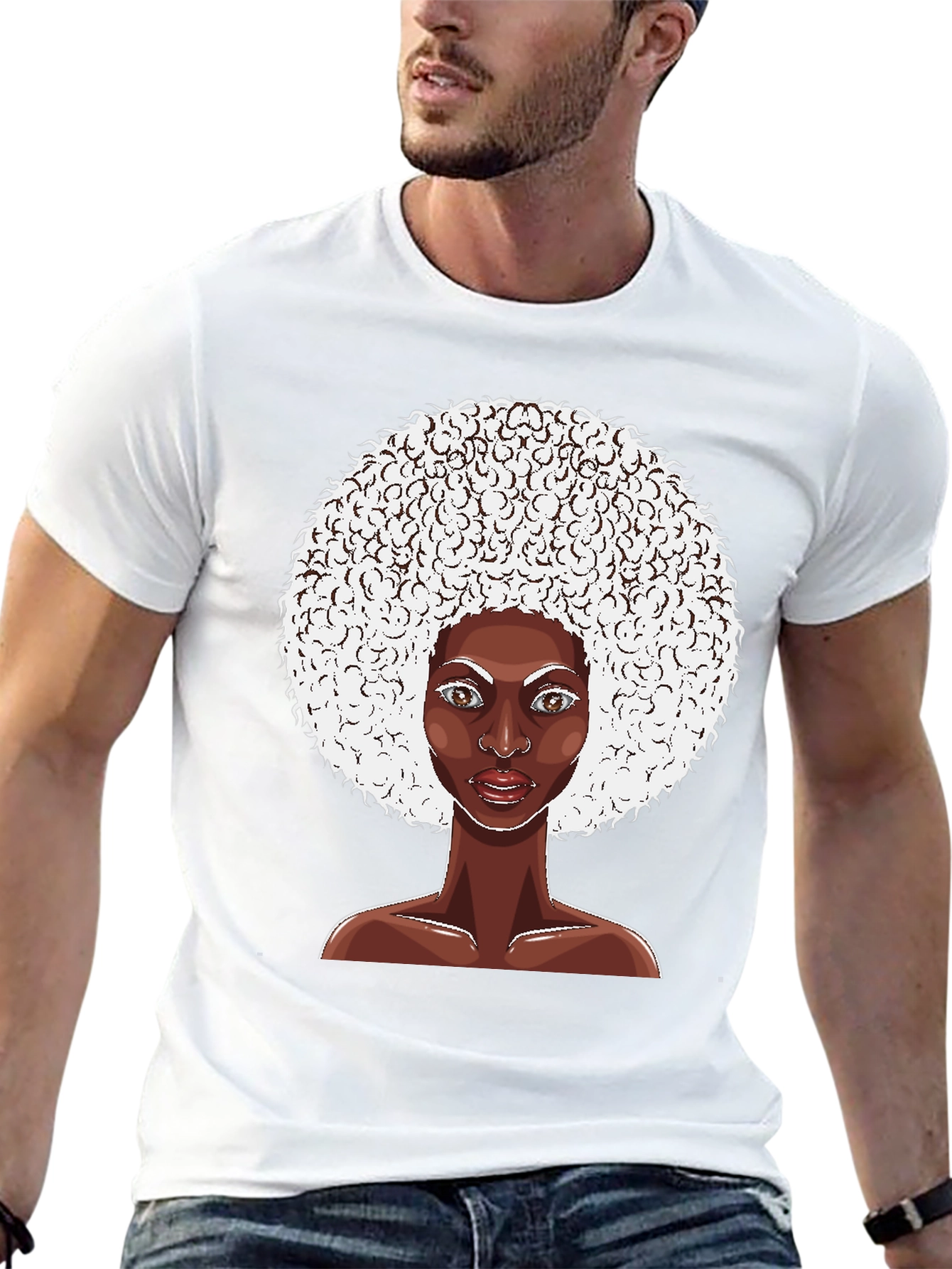 Afro Woman Graphic Tee - Black Cotton T-Shirt
