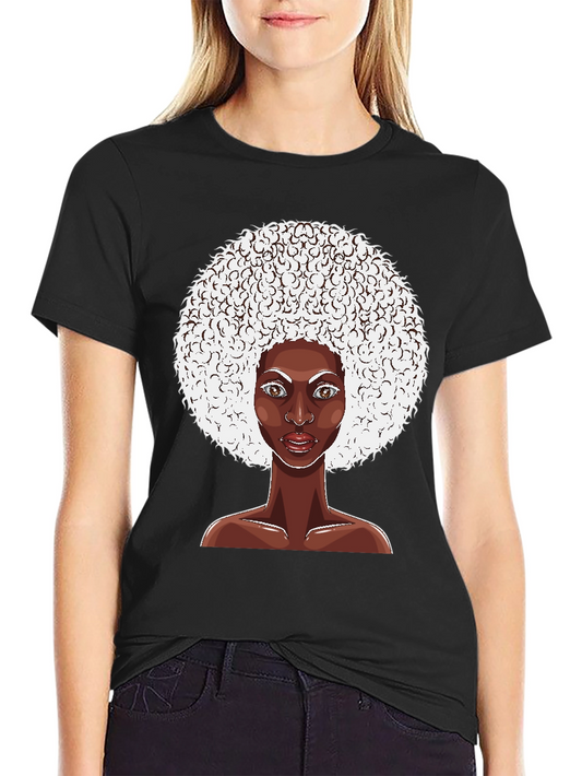 Afro Woman Graphic Tee - Black Cotton T-Shirt