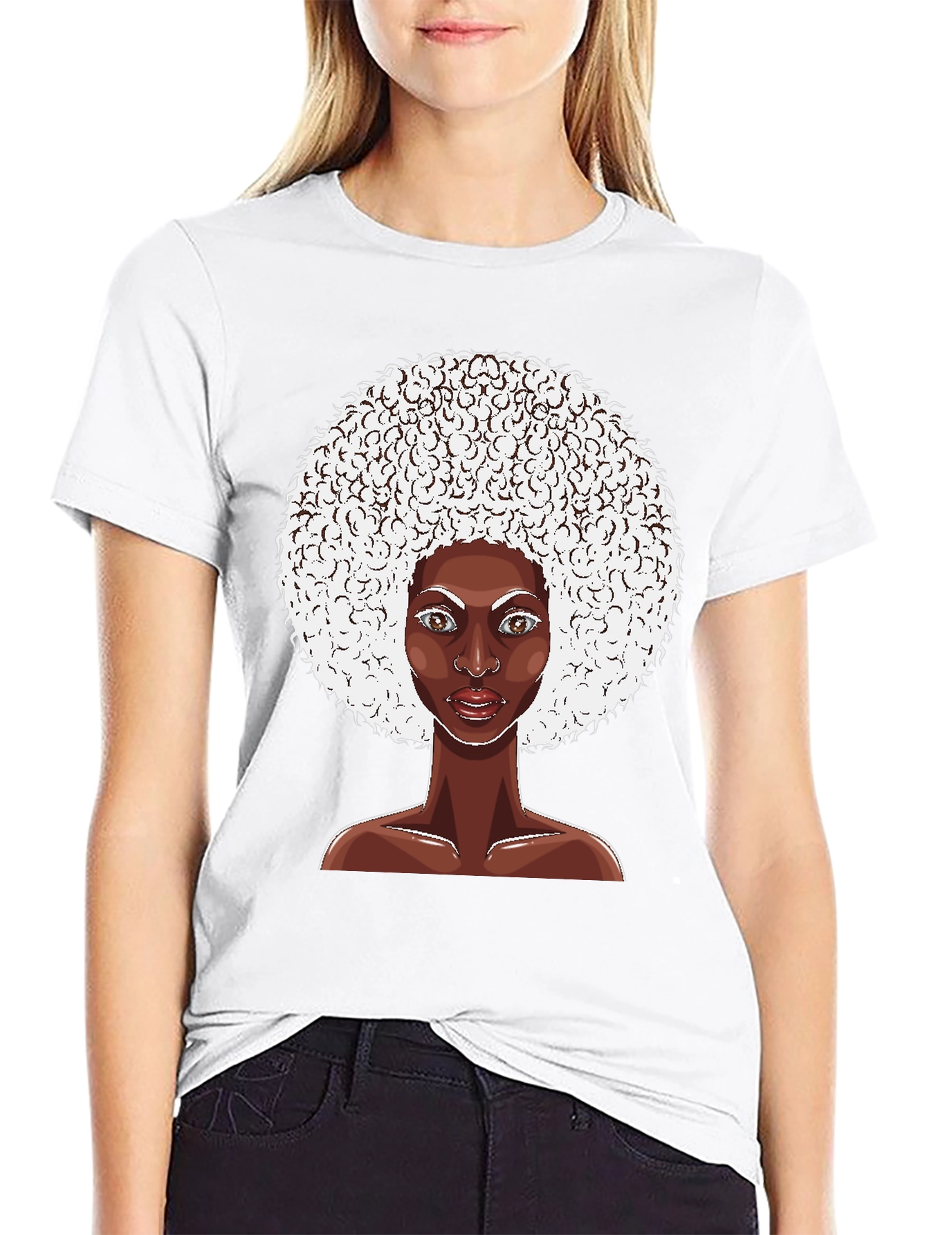 Afro Woman Graphic Tee - Black Cotton T-Shirt