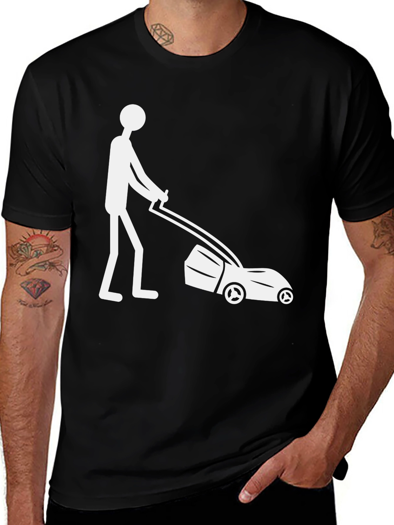 Lawn Mower Stick Figure Graphic Tee