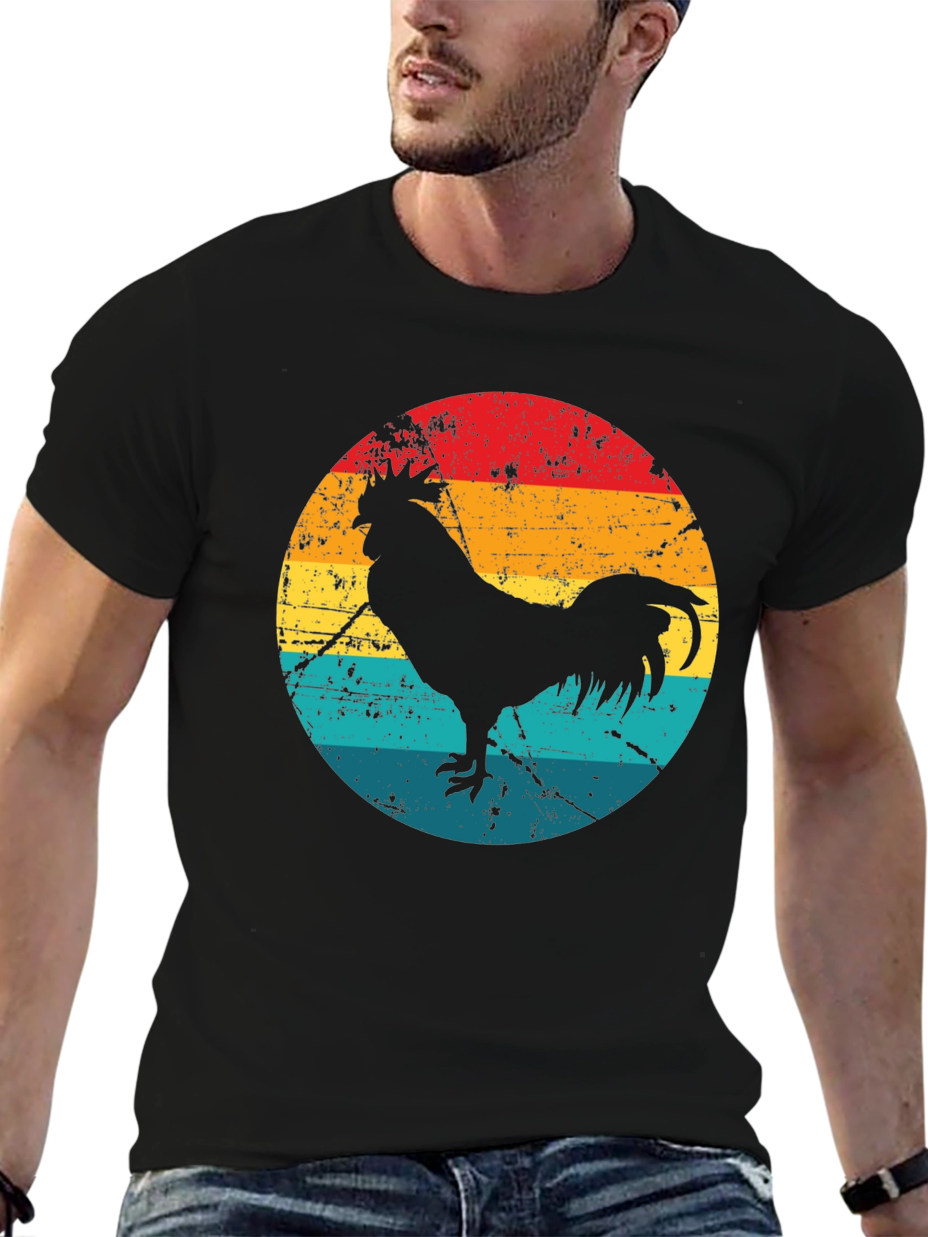 Retro Rooster Graphic Tee - Black