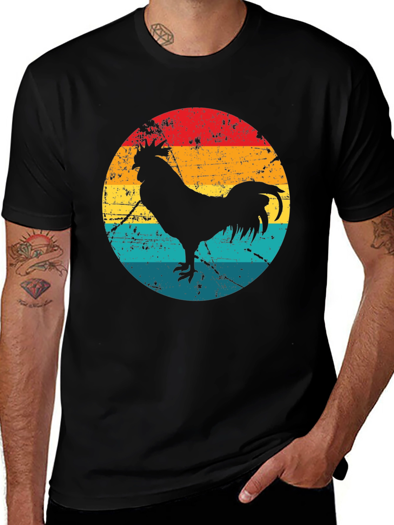 Retro Rooster Graphic Tee - Black