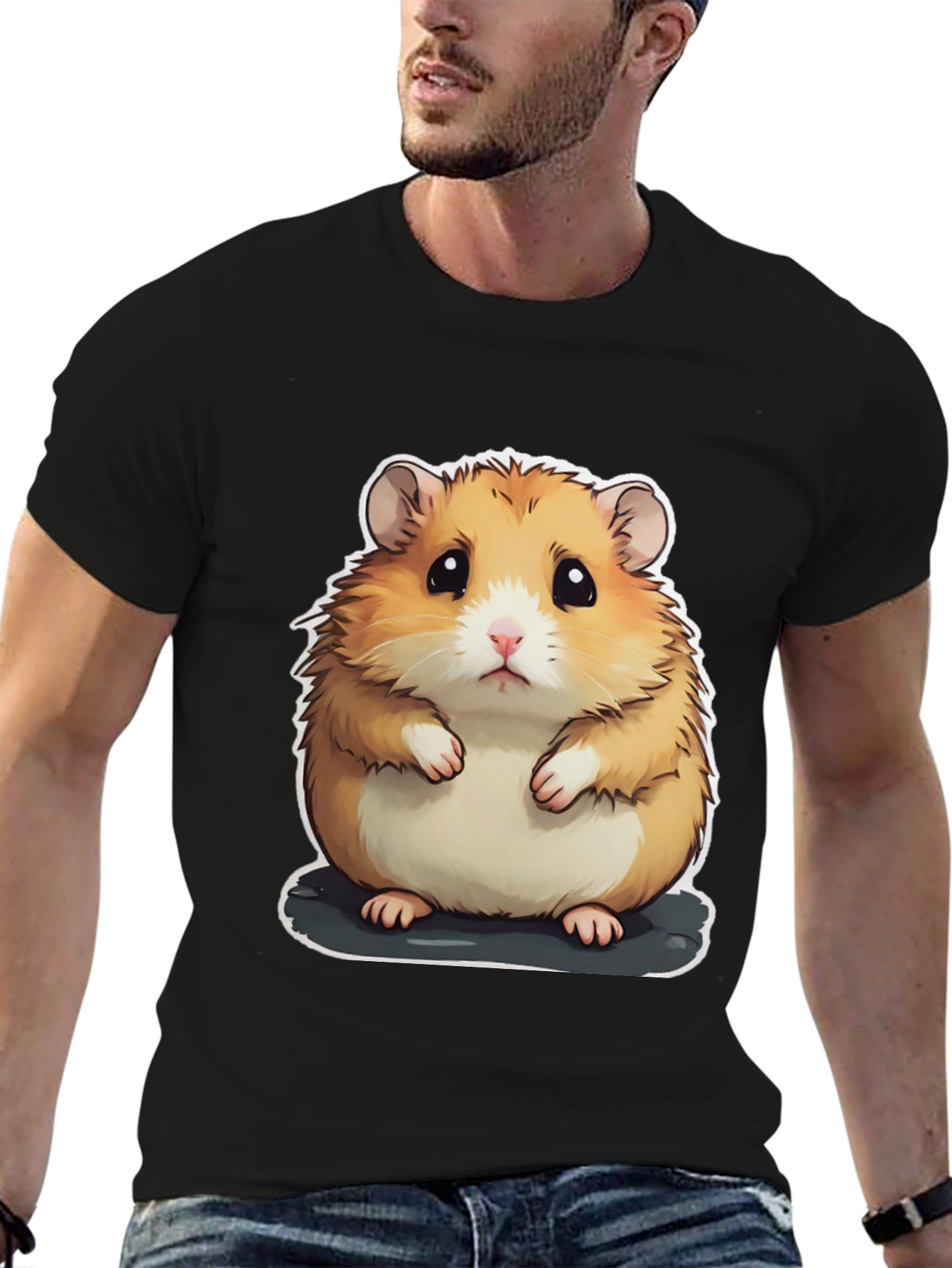 Cute Hamster Graphic Tee - Unisex Black T-Shirt