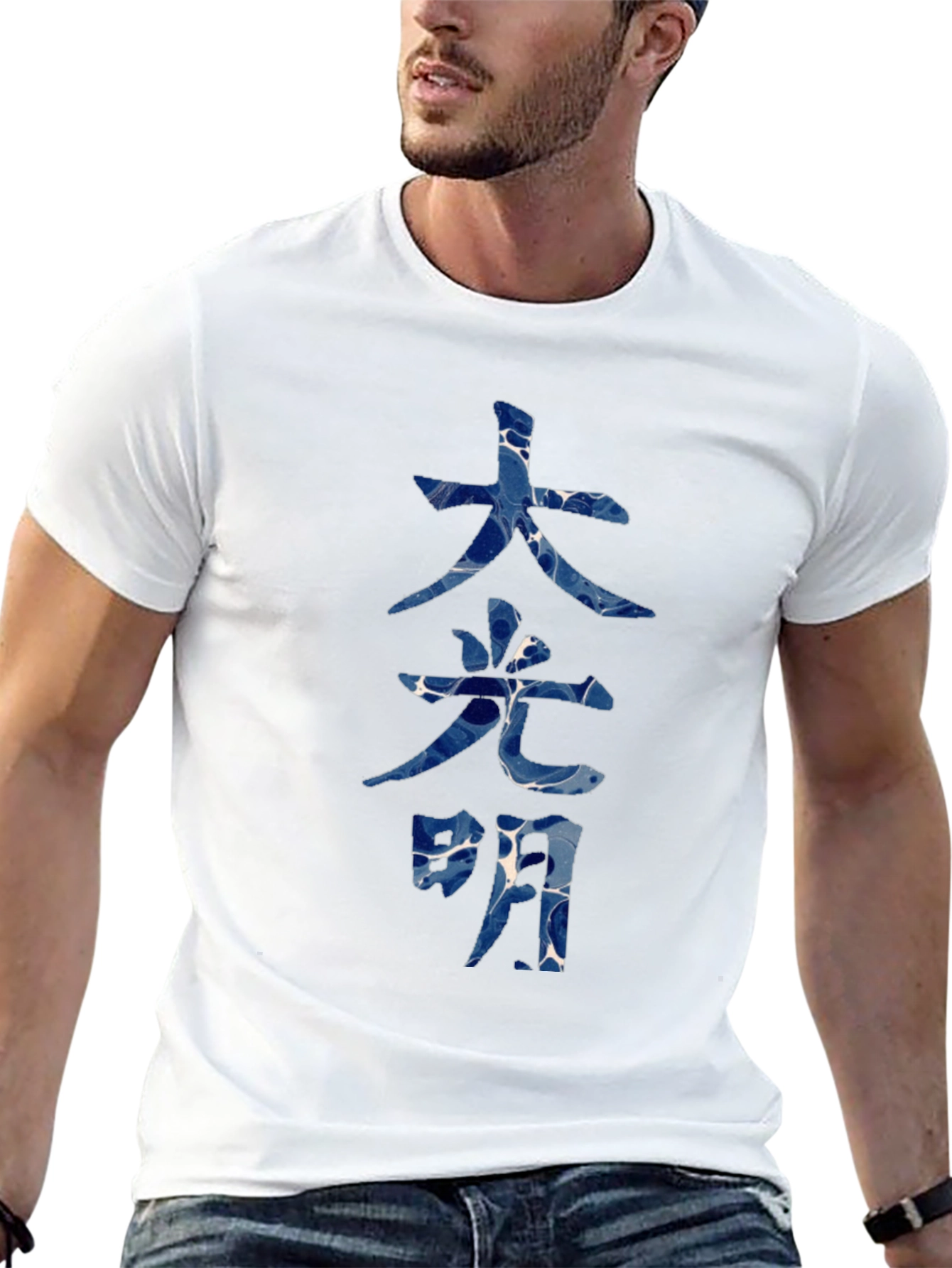 Zen Style Black T-Shirt with Japanese Calligraphy Design