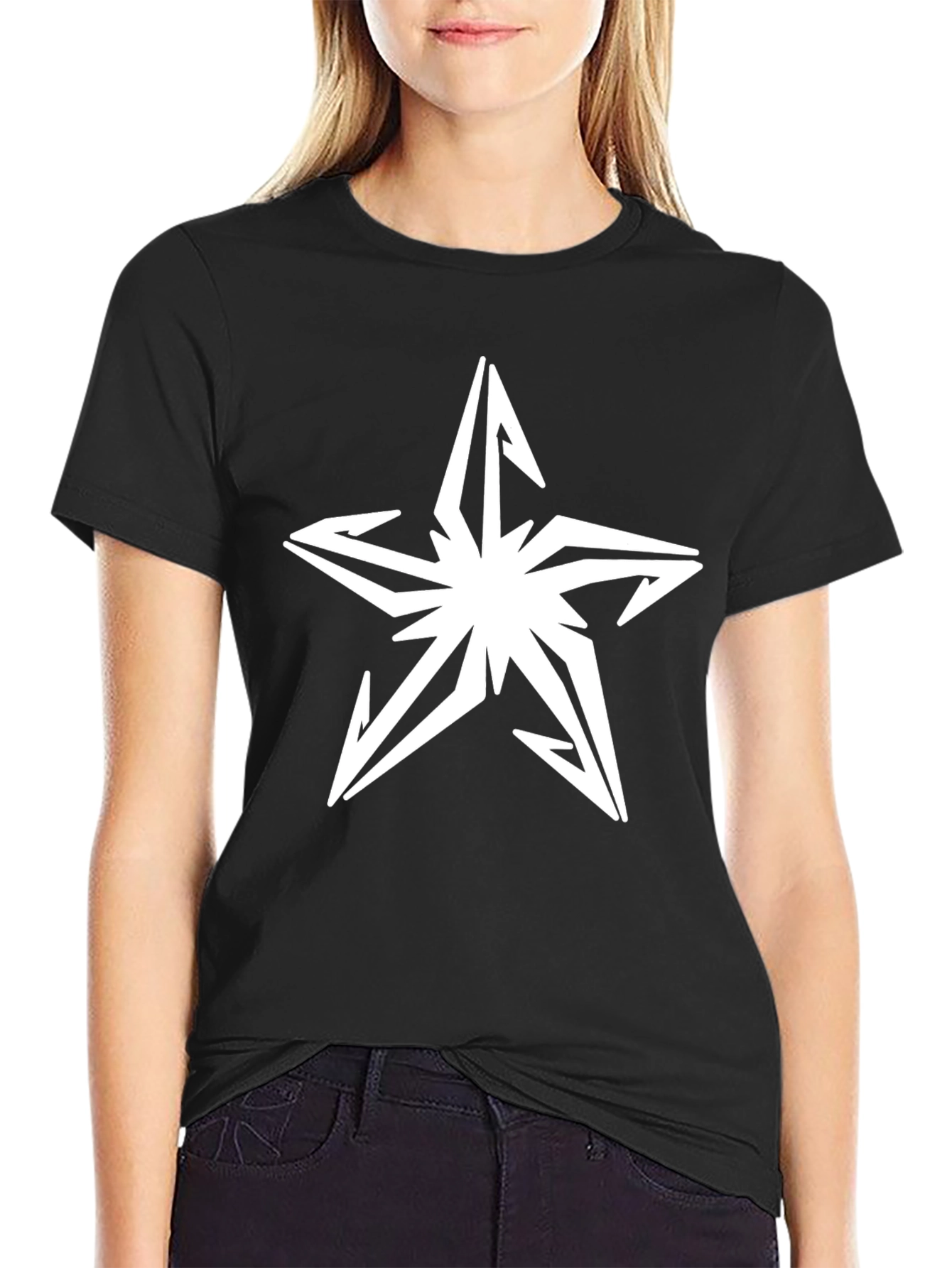 Edgy Star Graphic Black T-Shirt