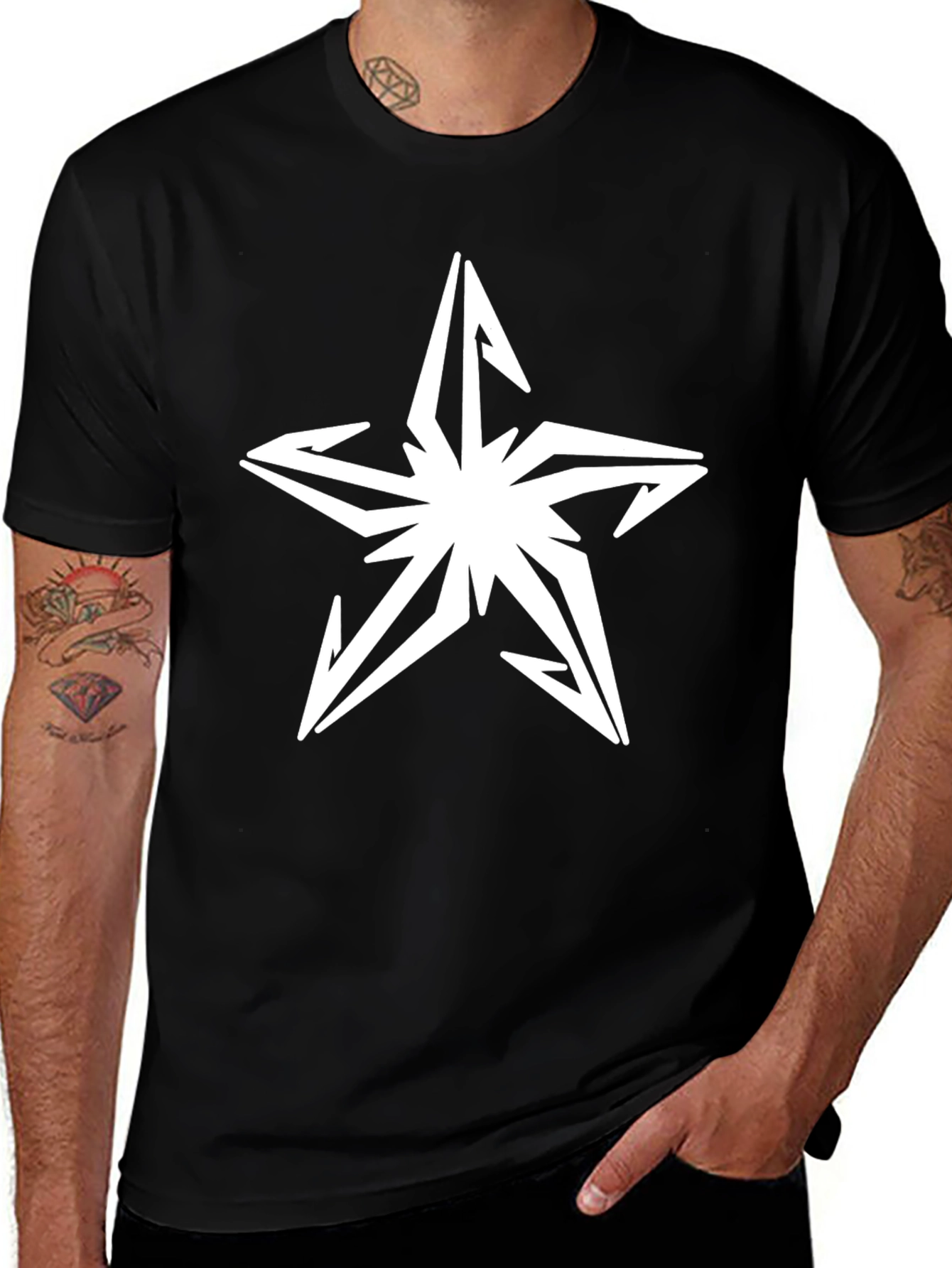 Edgy Star Graphic Black T-Shirt