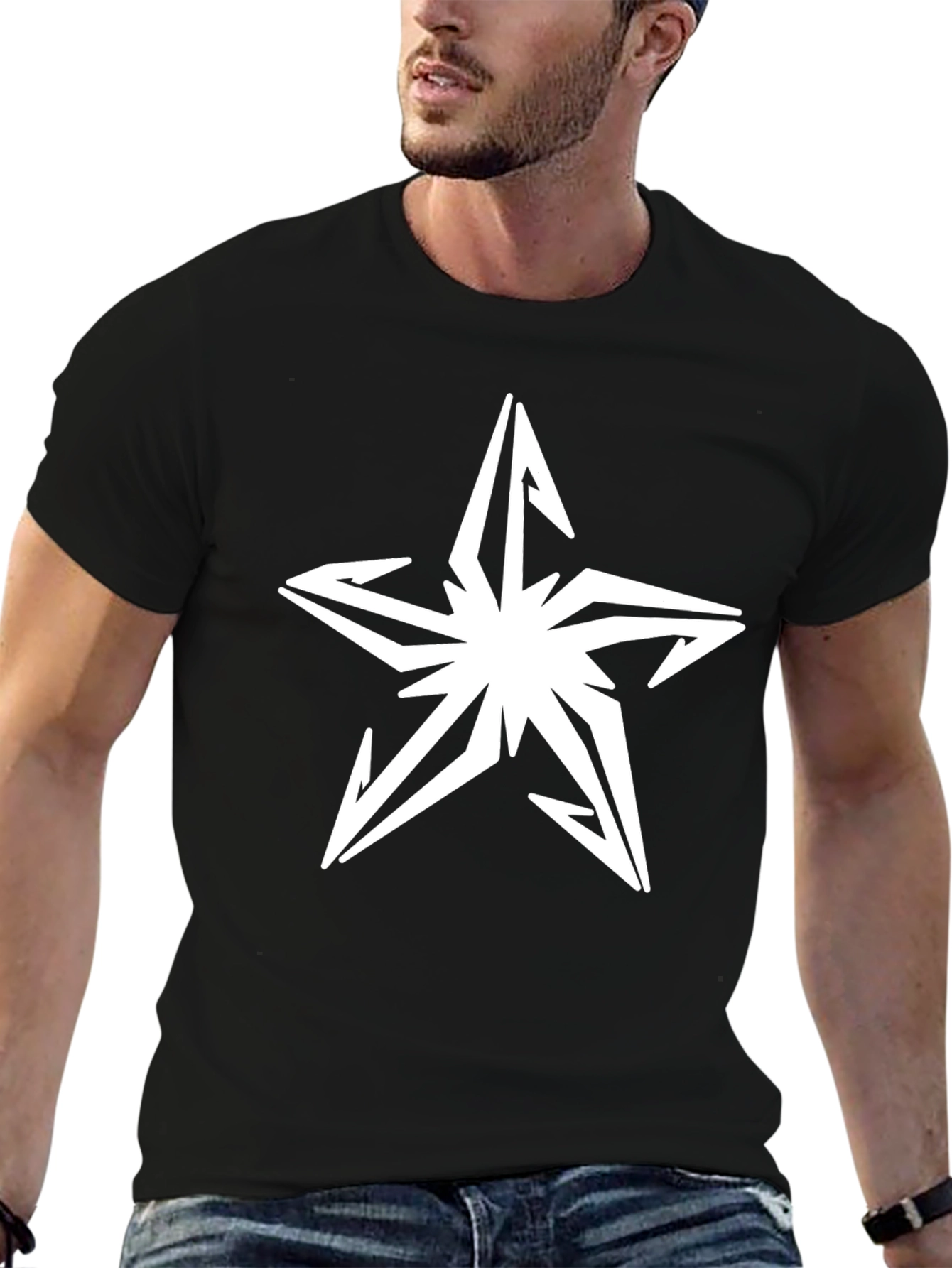 Edgy Star Graphic Black T-Shirt