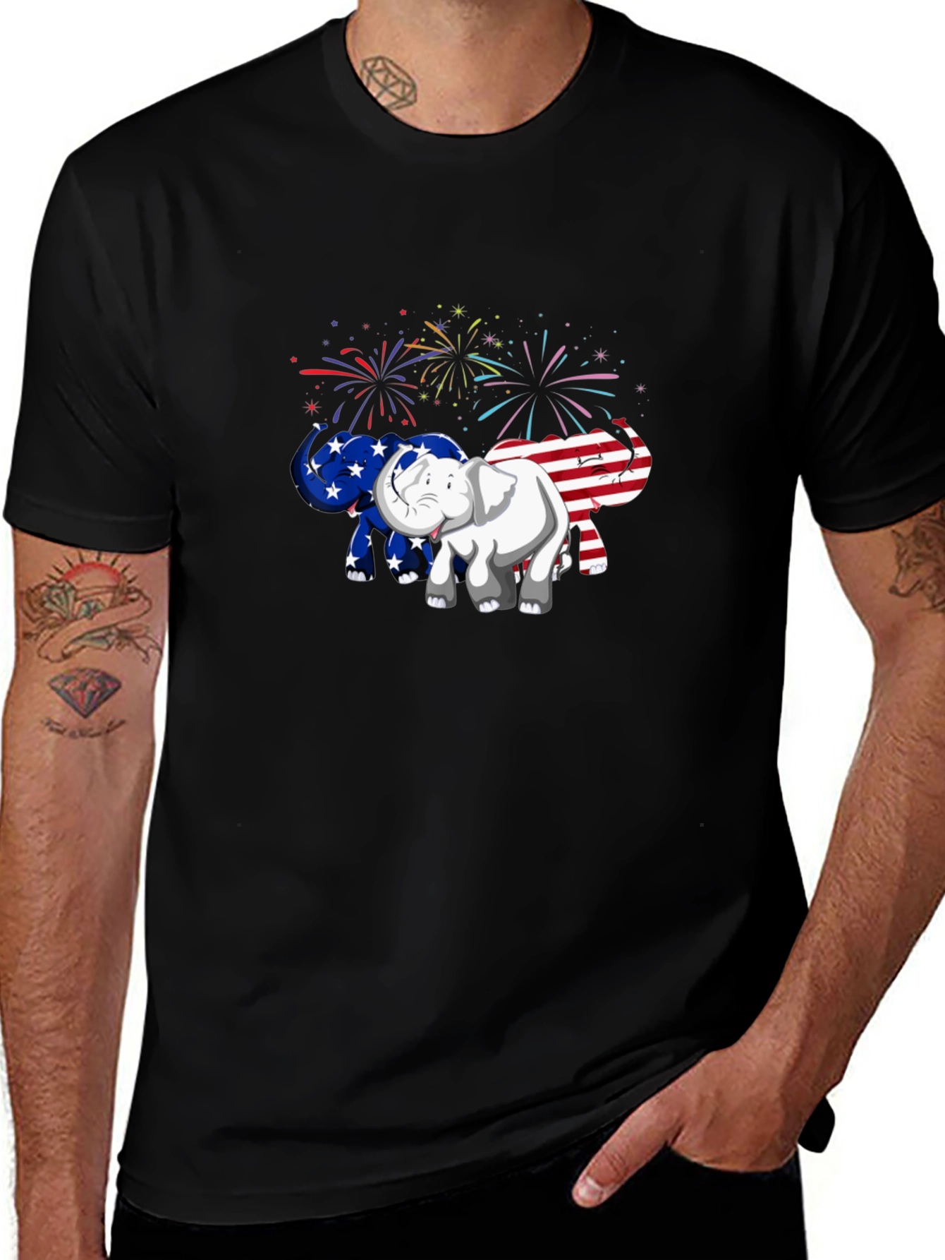 Patriotic Elephant Graphic Tee - USA Pride