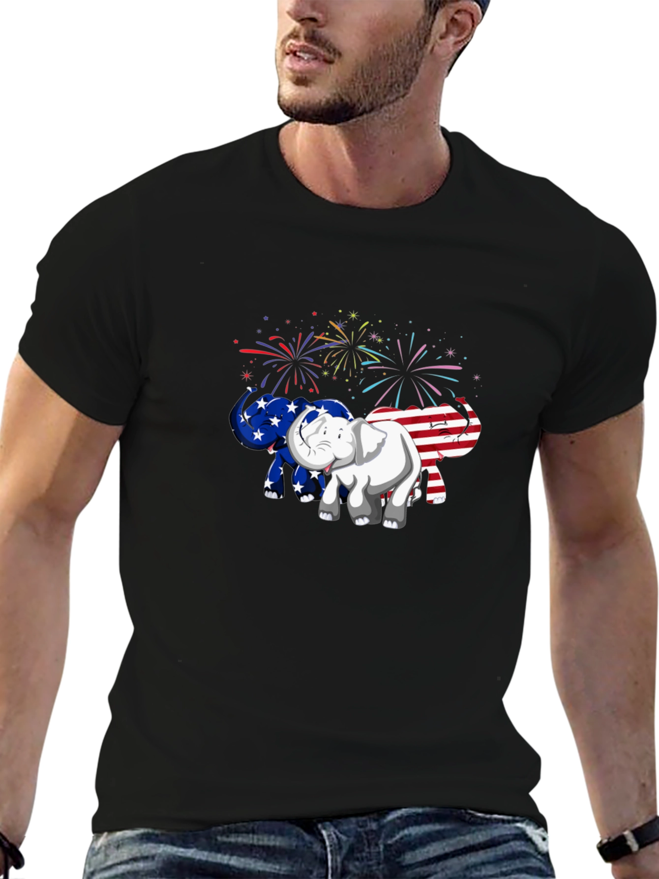 Patriotic Elephant Graphic Tee - USA Pride