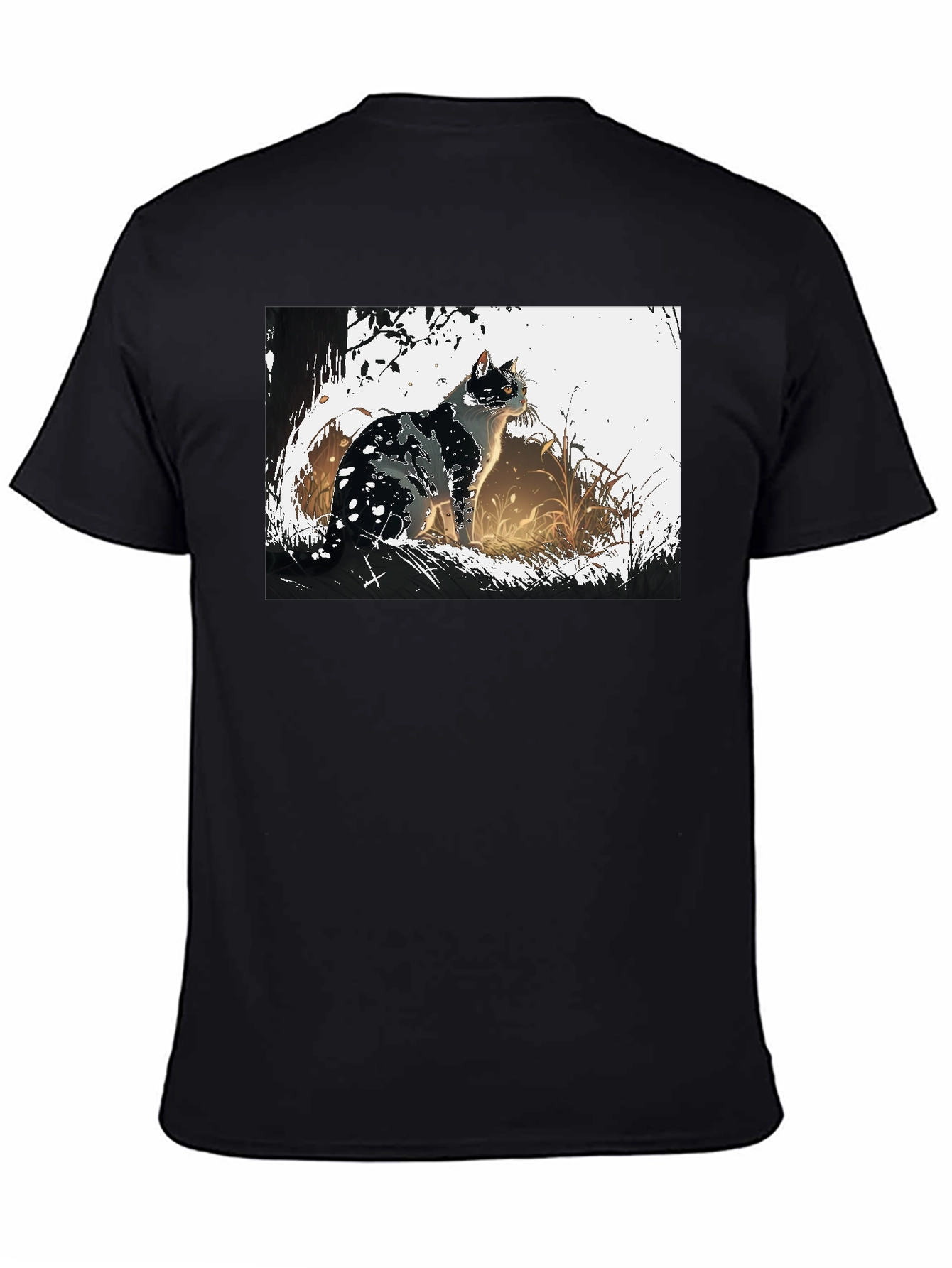 Cat Graphic Tee - Black Cotton T-Shirt