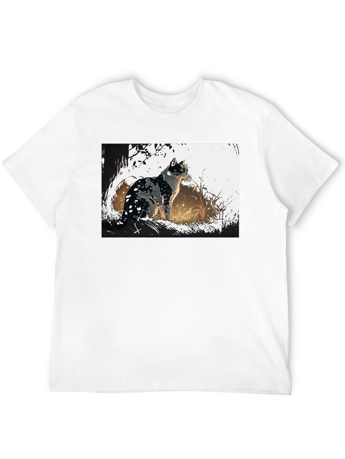 Cat Graphic Tee - Black Cotton T-Shirt