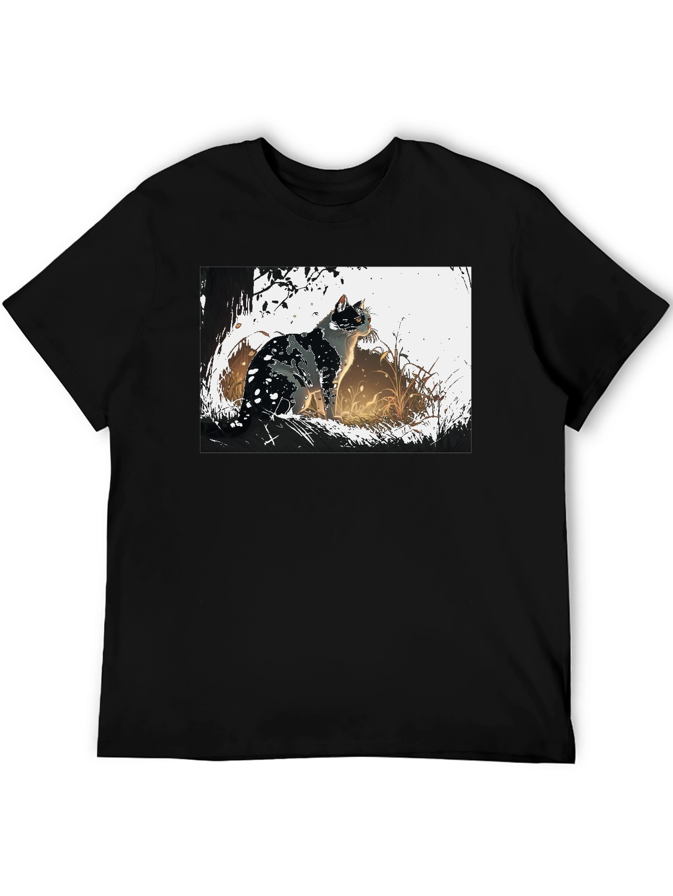 Cat Graphic Tee - Black Cotton T-Shirt