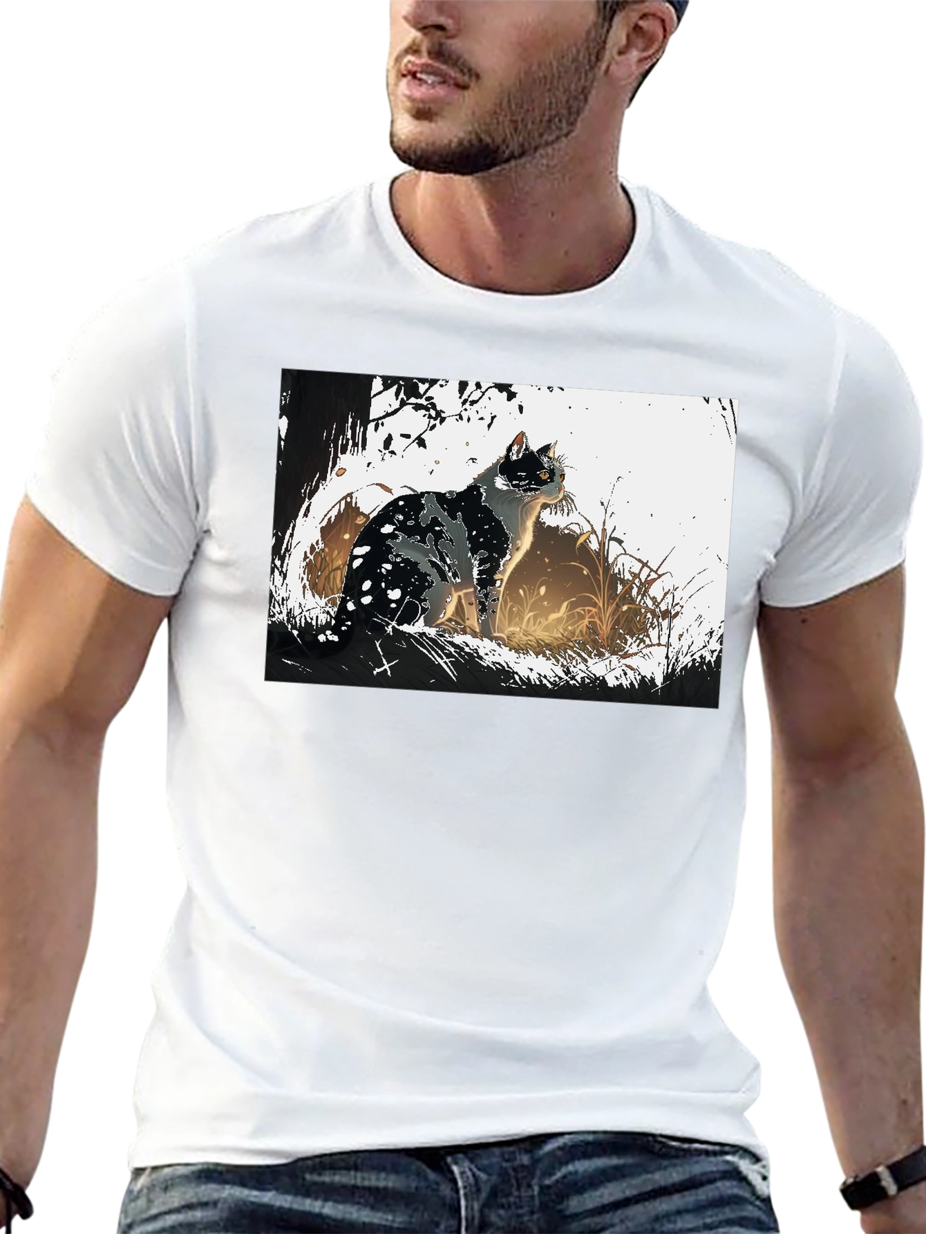 Cat Graphic Tee - Black Cotton T-Shirt