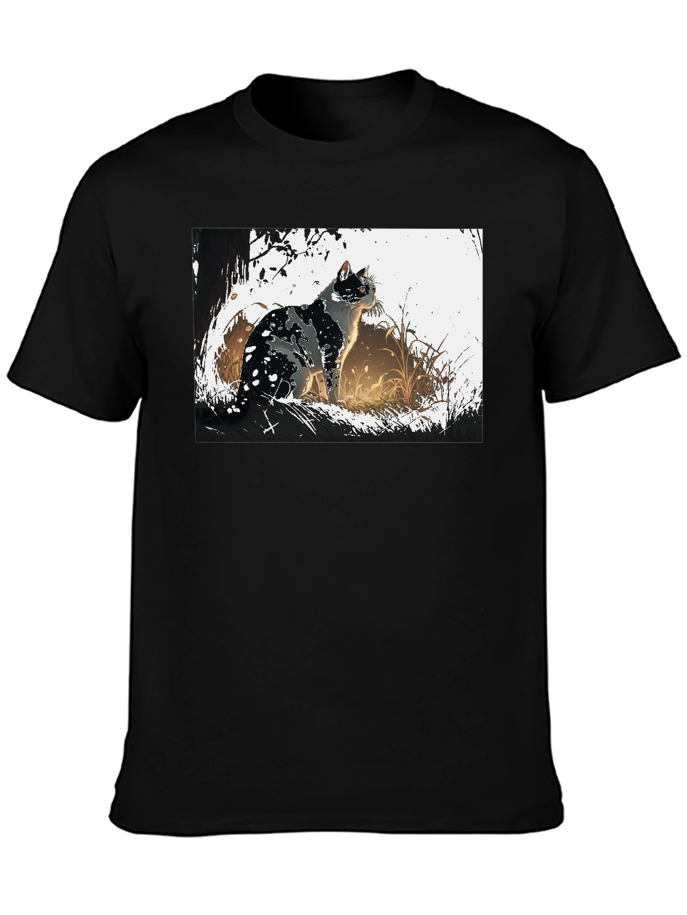 Cat Graphic Tee - Black Cotton T-Shirt