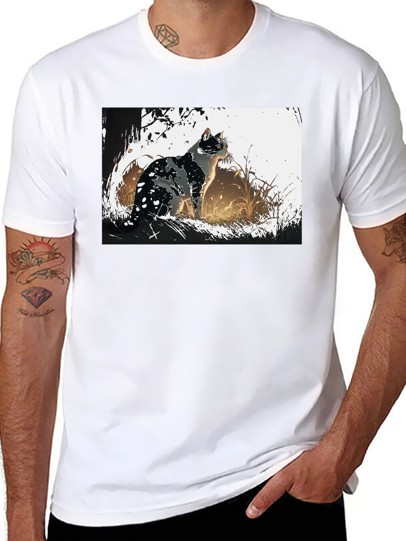 Cat Graphic Tee - Black Cotton T-Shirt