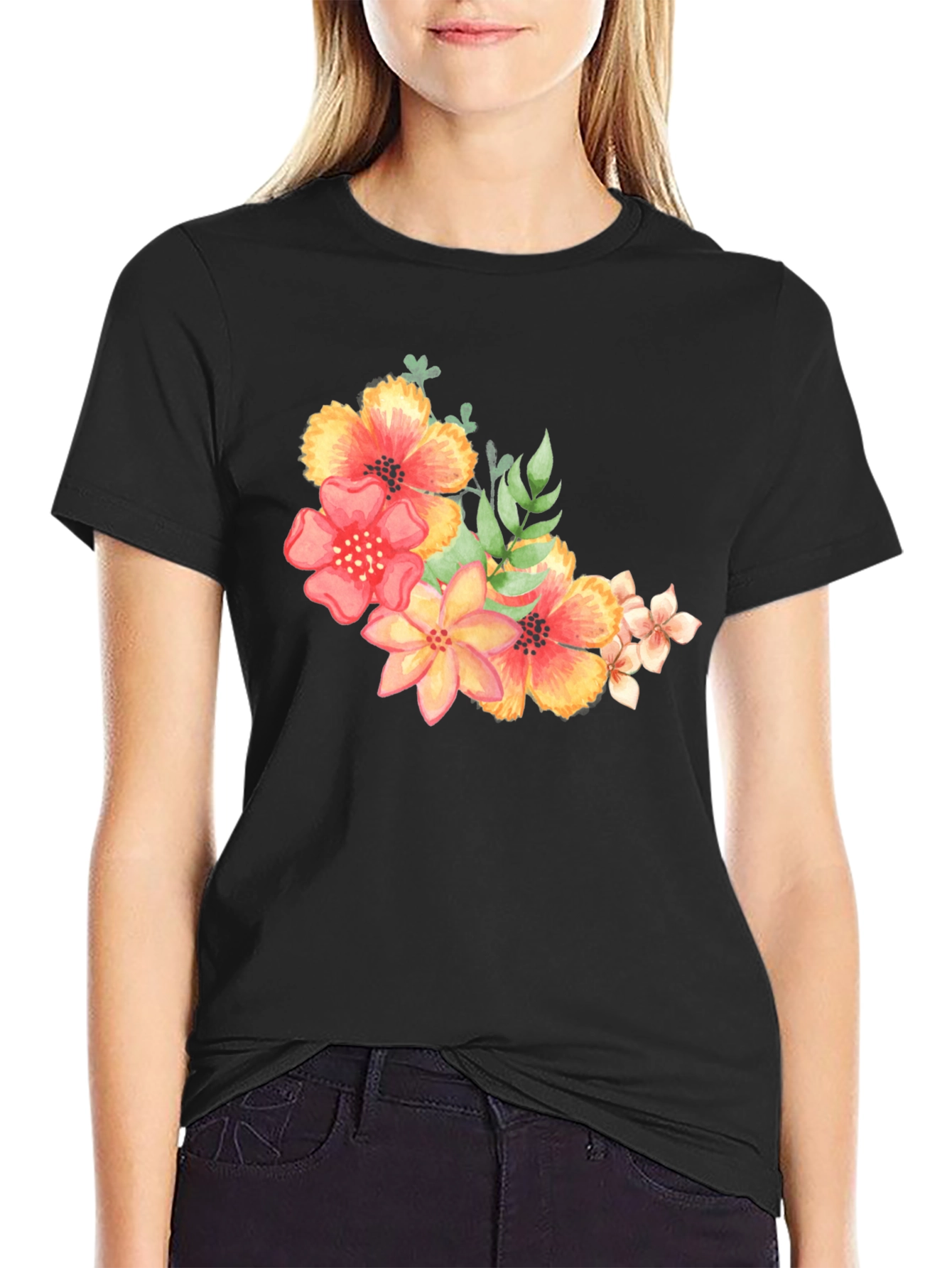 Floral Print Black T-Shirt - Stylish Casual Wear