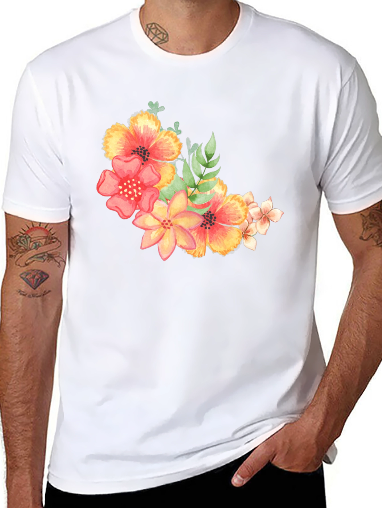 Floral Print Black T-Shirt - Stylish Casual Wear