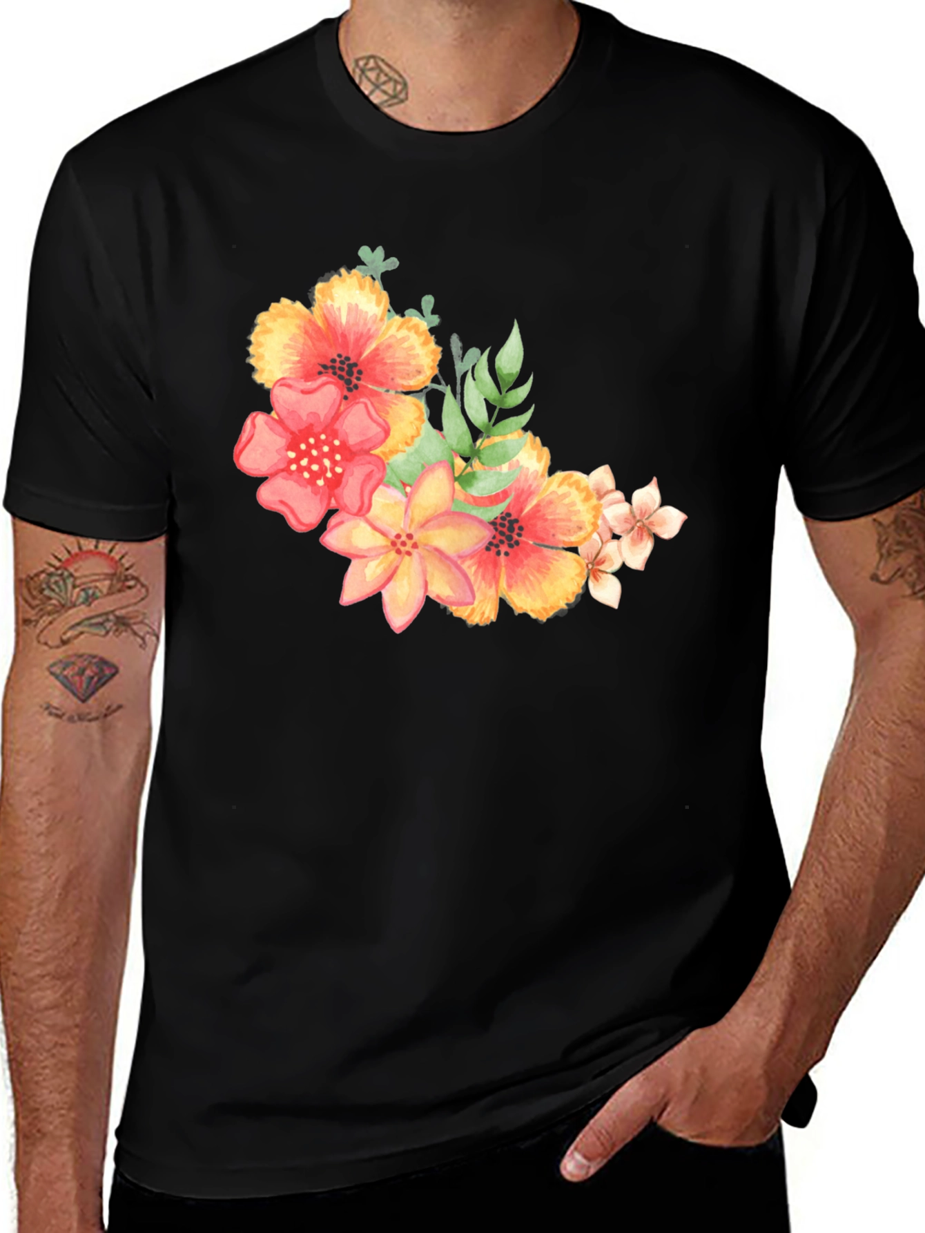 Floral Print Black T-Shirt - Stylish Casual Wear