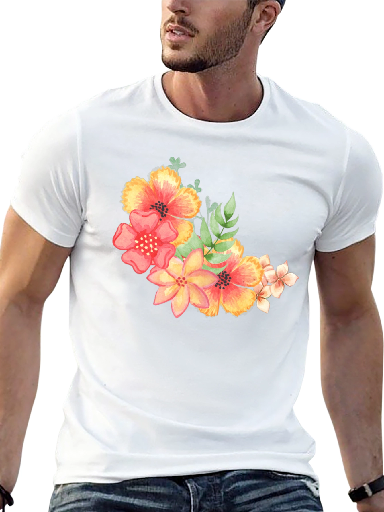 Floral Print Black T-Shirt - Stylish Casual Wear