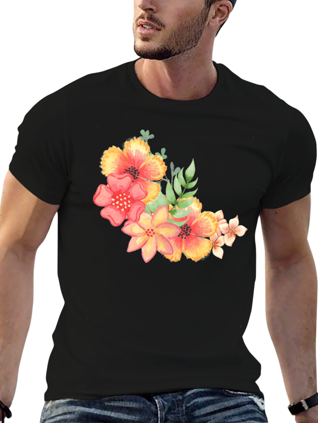 Floral Print Black T-Shirt - Stylish Casual Wear