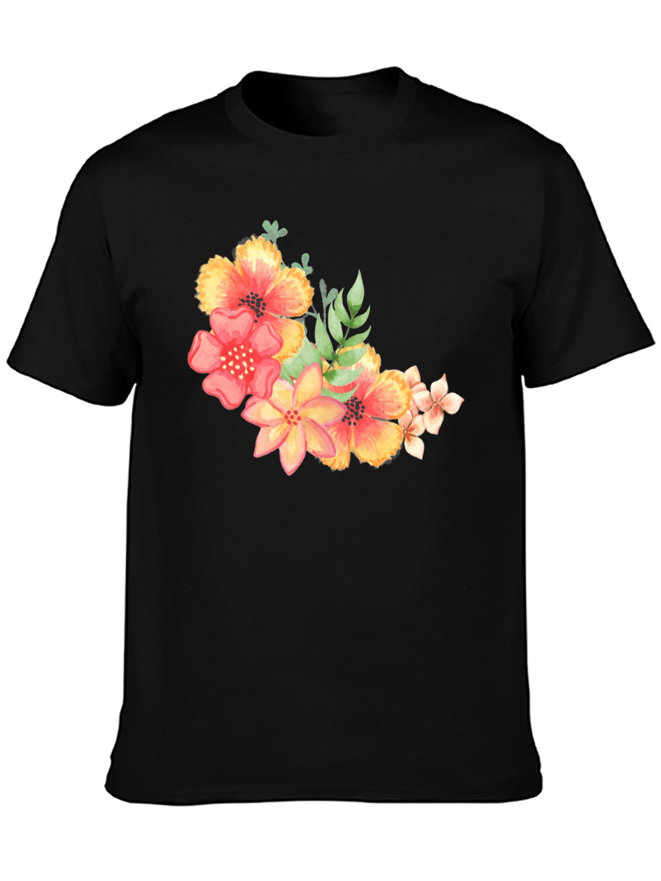 Floral Print Black T-Shirt - Stylish Casual Wear