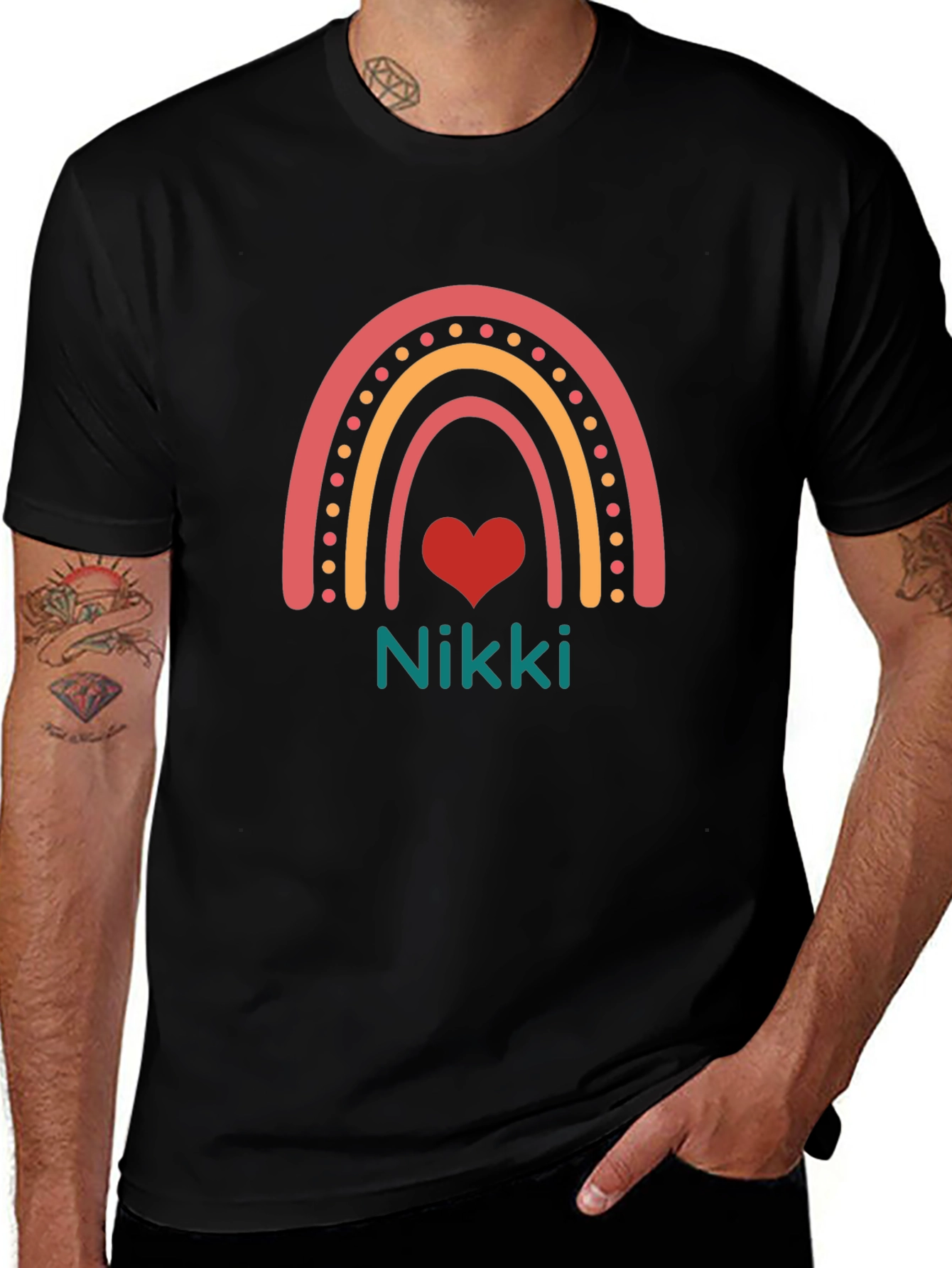 Nikki Rainbow Heart Tee - Custom Name Shirt