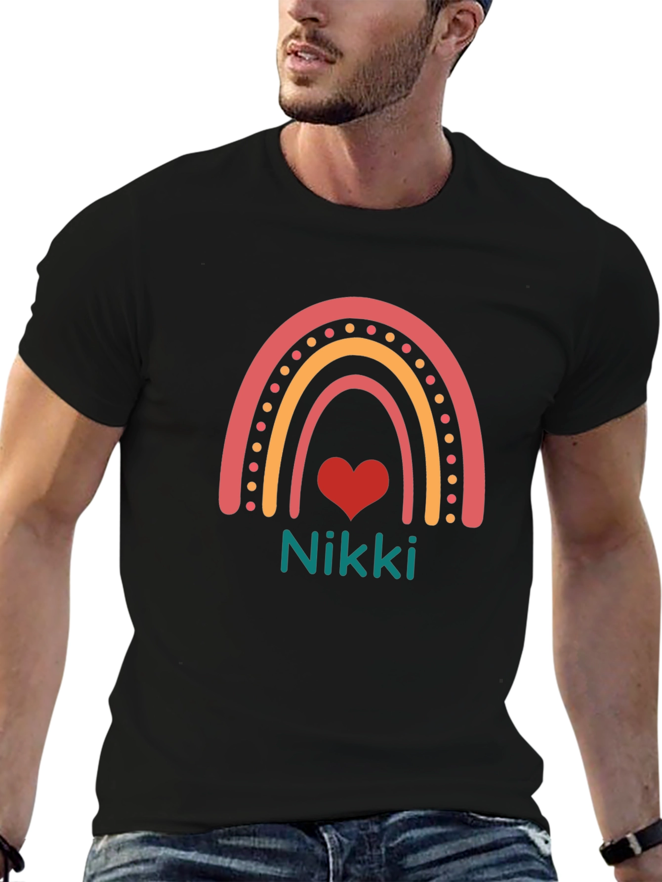 Nikki Rainbow Heart Tee - Custom Name Shirt